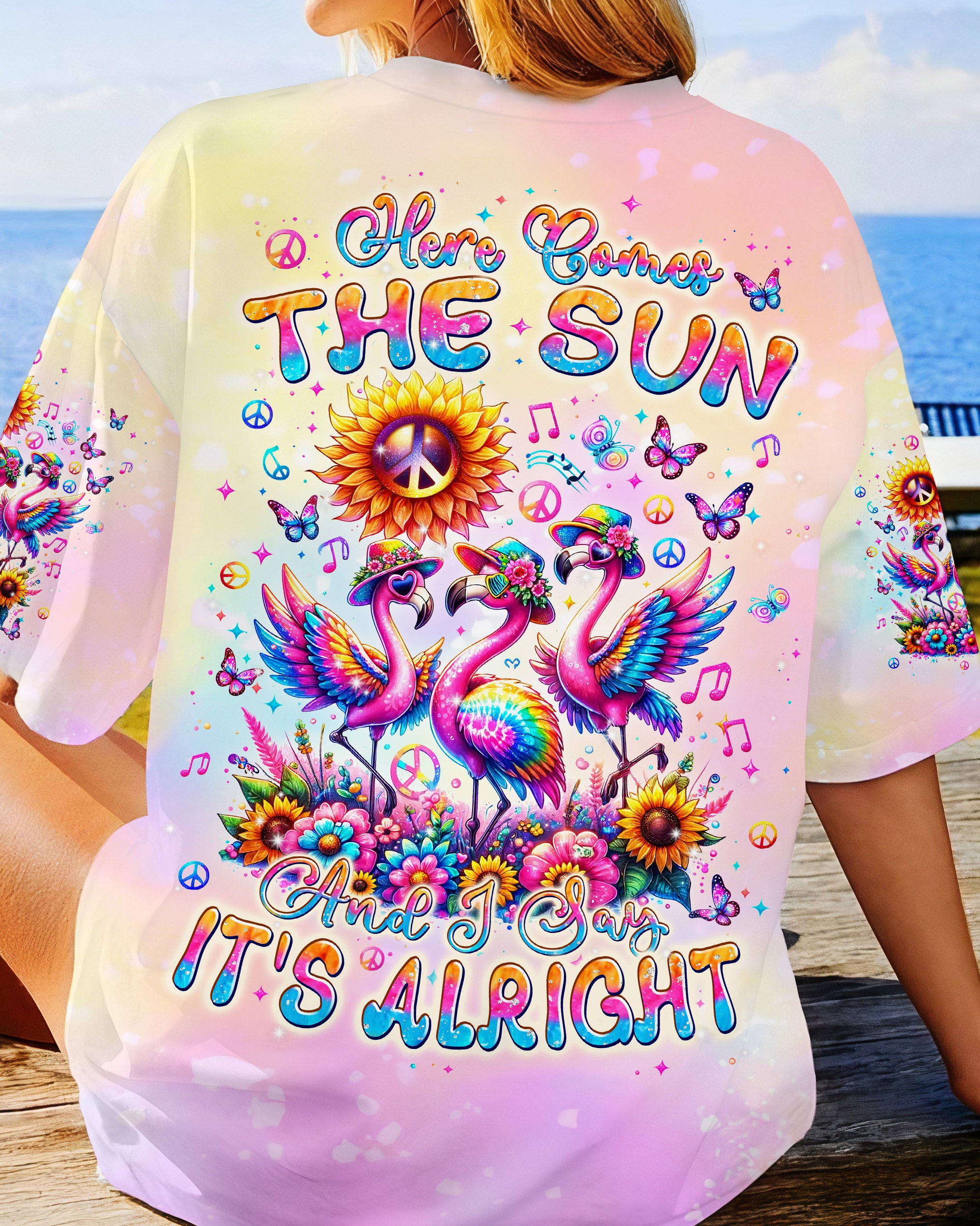 HERE COMES THE SUN FLAMINGO ALL OVER PRINT - TLPQ2304244