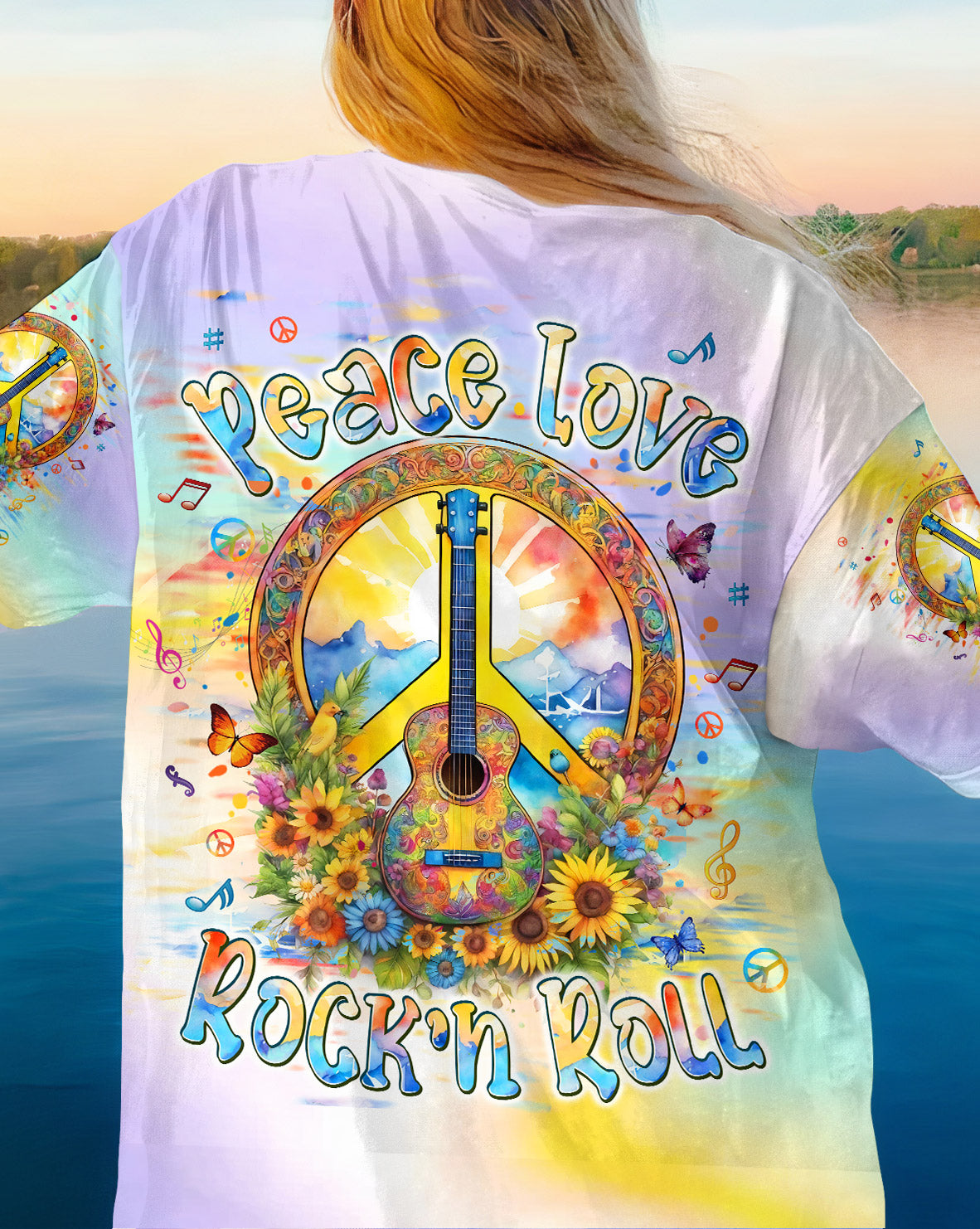 PEACE LOVE ROCK'N ROLL GUITAR ALL OVER PRINT - TLPQ2404245