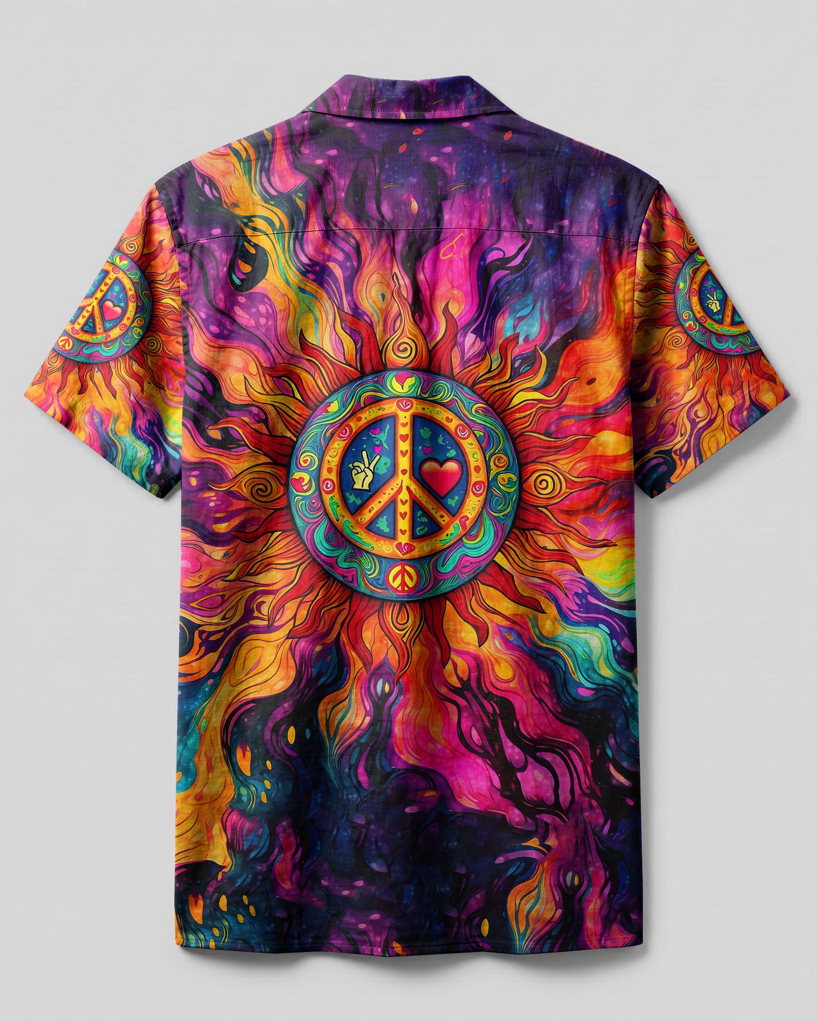 PEACE SYMBOL HIPPIE SUN COLORFUL CAMP SHIRT - TLTR2703254