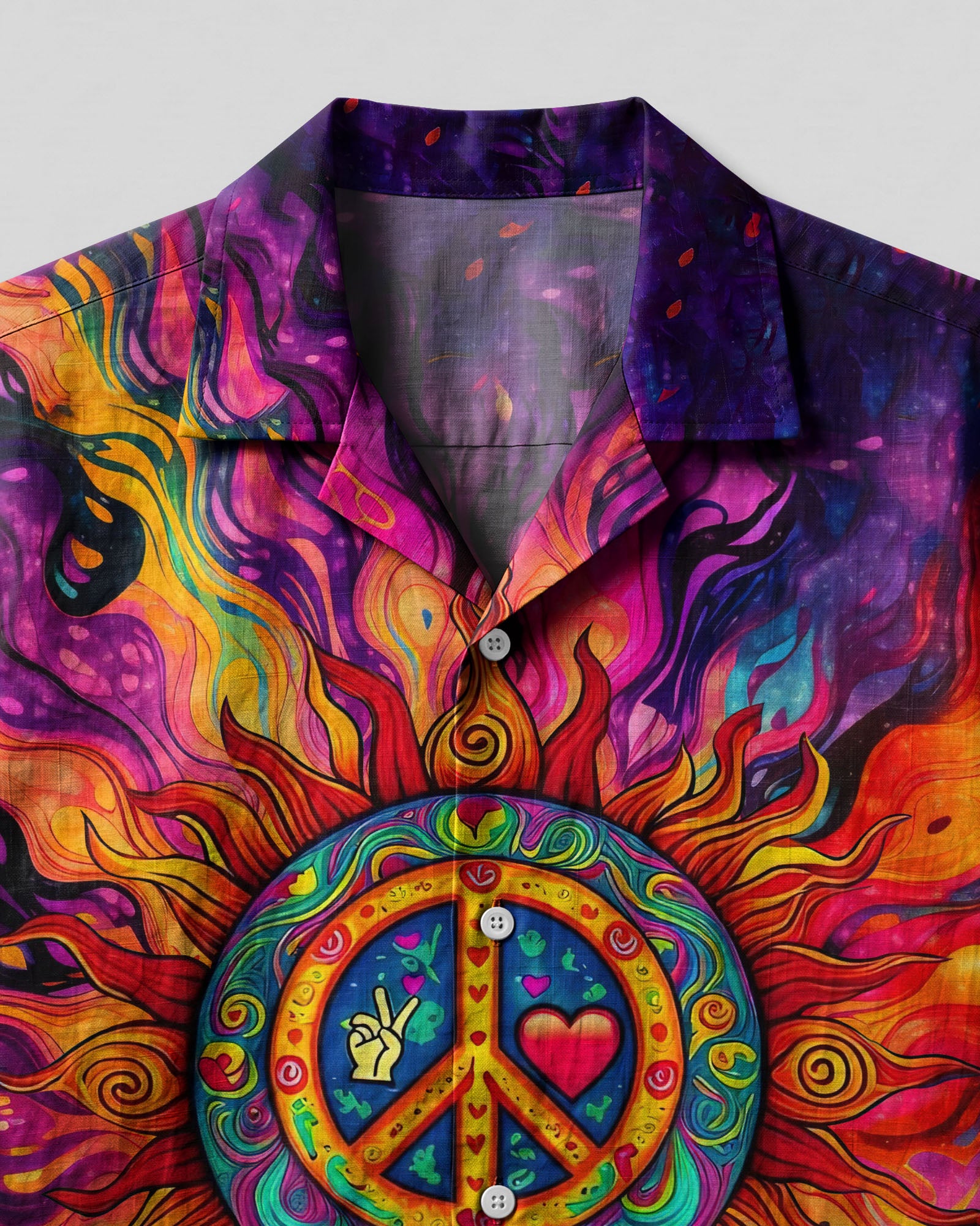 PEACE SYMBOL HIPPIE SUN COLORFUL CAMP SHIRT - TLTR2703254