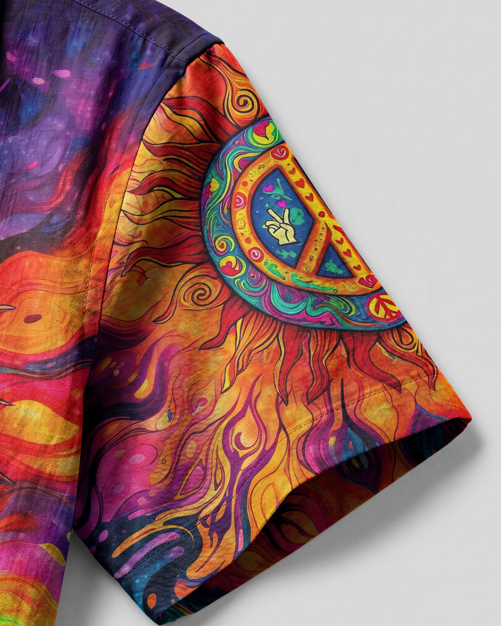 PEACE SYMBOL HIPPIE SUN COLORFUL CAMP SHIRT - TLTR2703254