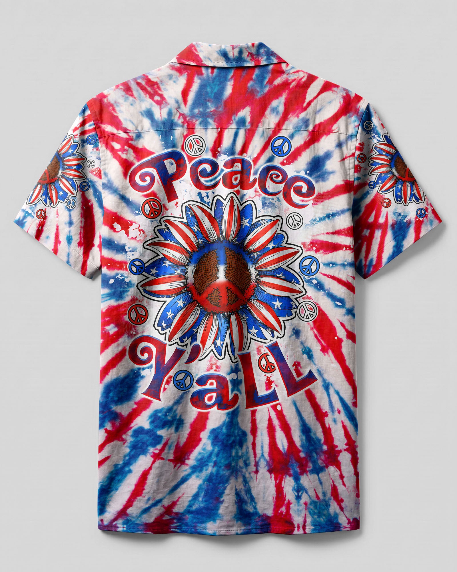 PEACE Y'ALL SUNFLOWER AMERICA TIE DYE CAMP SHIRT - TLTW2306233