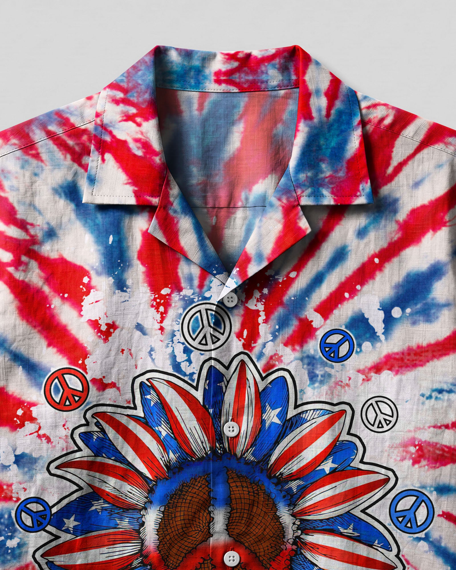 PEACE Y'ALL SUNFLOWER AMERICA TIE DYE CAMP SHIRT - TLTW2306233