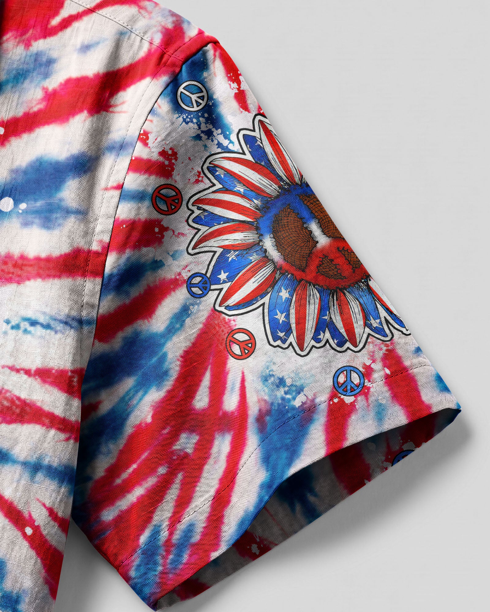 PEACE Y'ALL SUNFLOWER AMERICA TIE DYE CAMP SHIRT - TLTW2306233