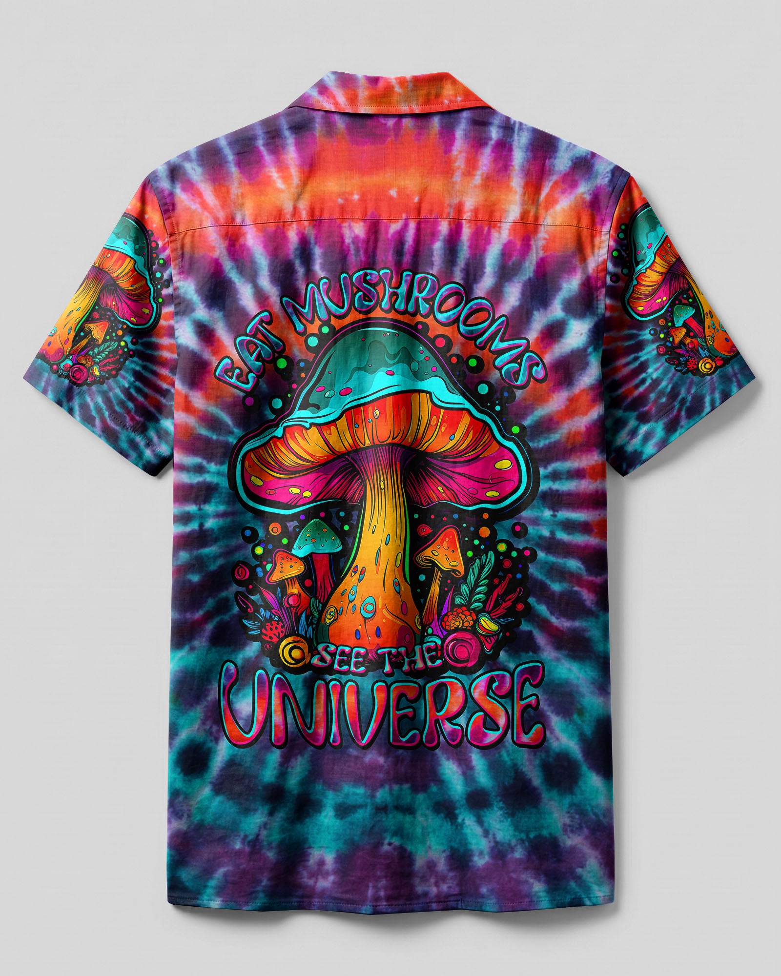 EAT MUSHROOMS SEE THE UNIVERSE TIE DYE CAMP SHIRT - TLTW2707235