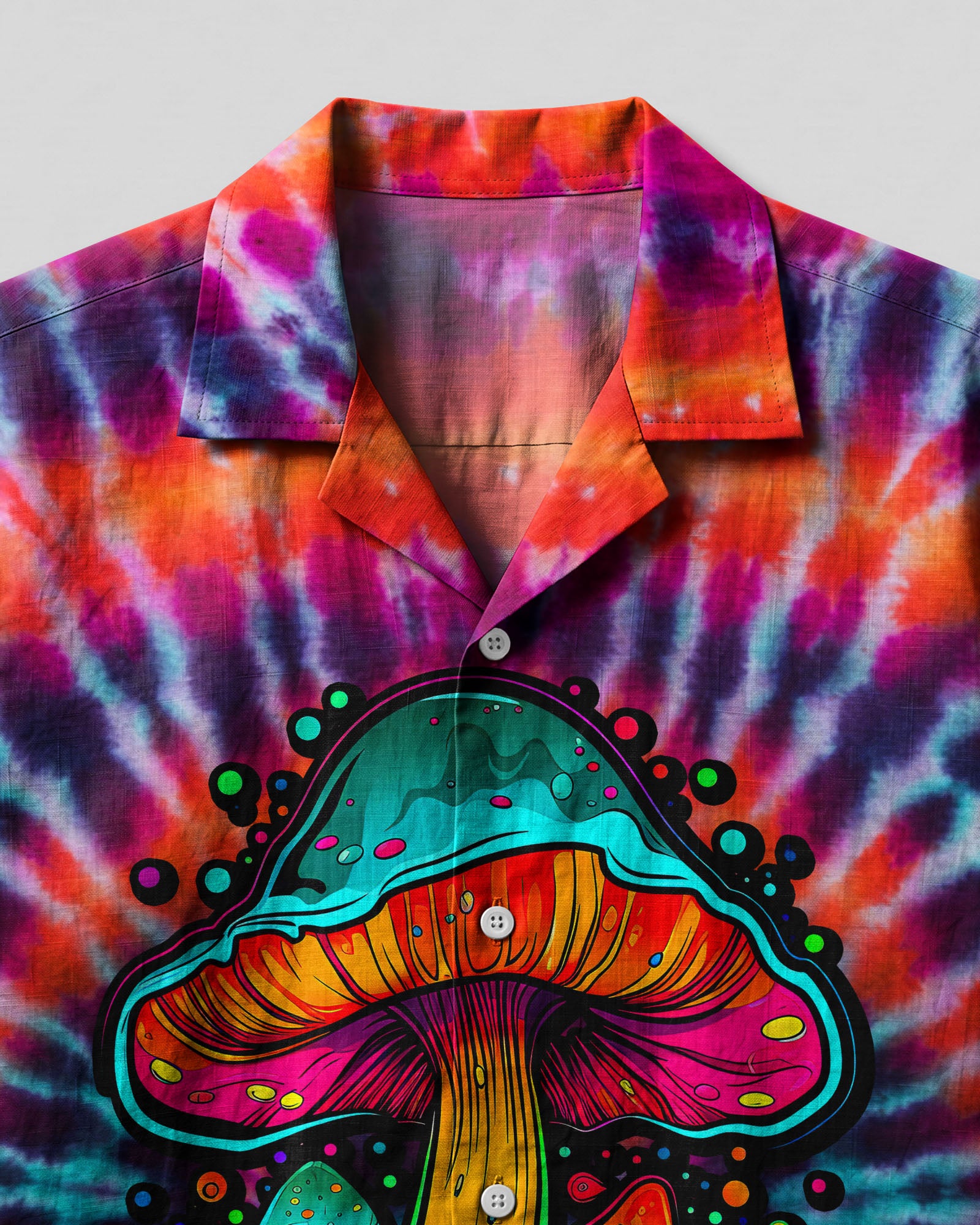 EAT MUSHROOMS SEE THE UNIVERSE TIE DYE CAMP SHIRT - TLTW2707235