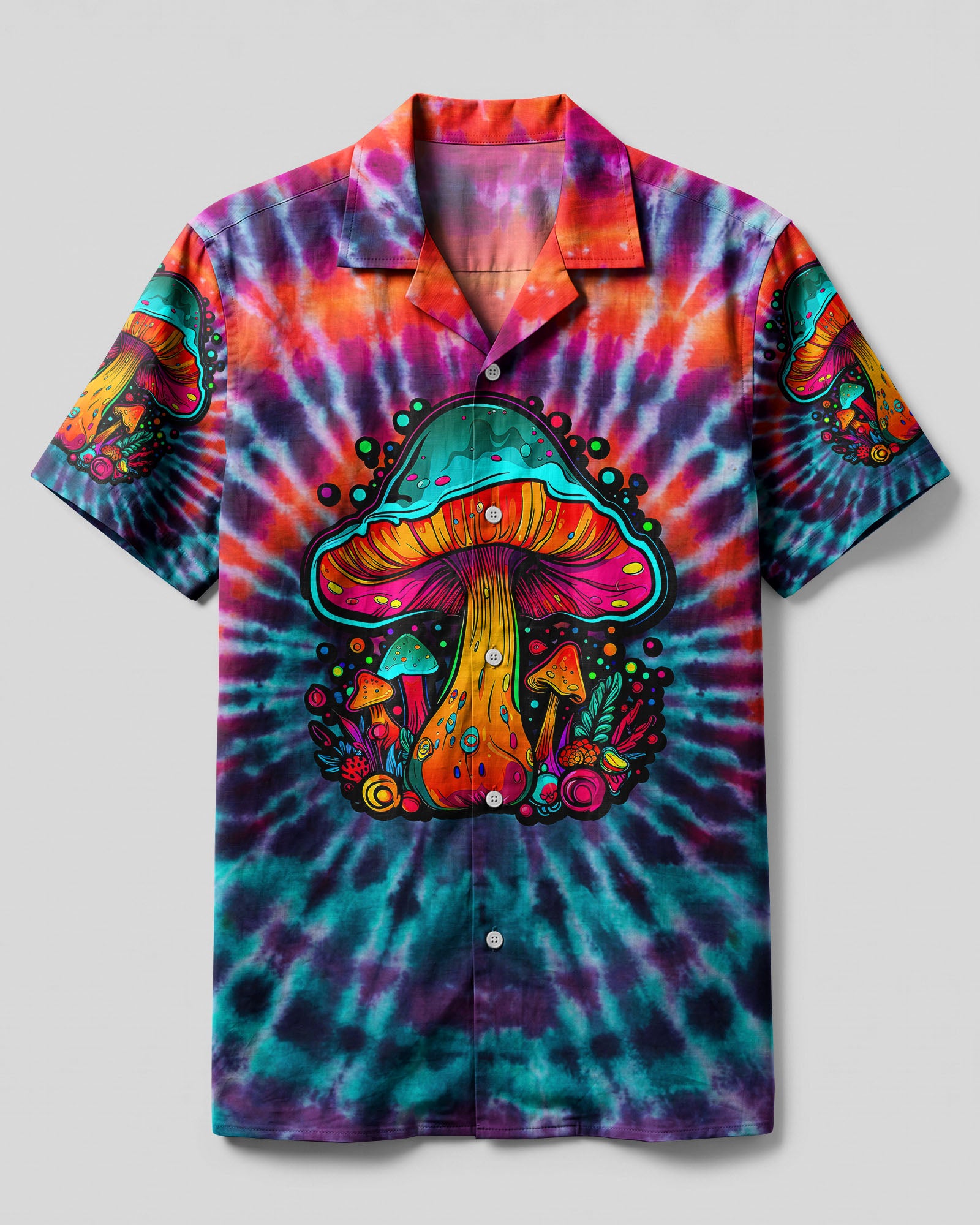 EAT MUSHROOMS SEE THE UNIVERSE TIE DYE CAMP SHIRT - TLTW2707235