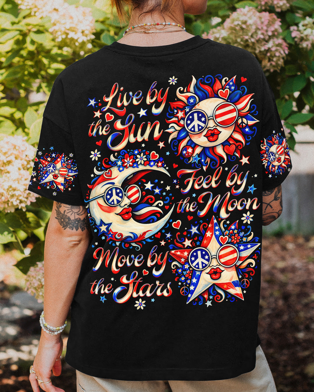 LIVE BY THE SUN RED WHITE & BLUE MOON STAR ALL OVER PRINT - TLNO3103262