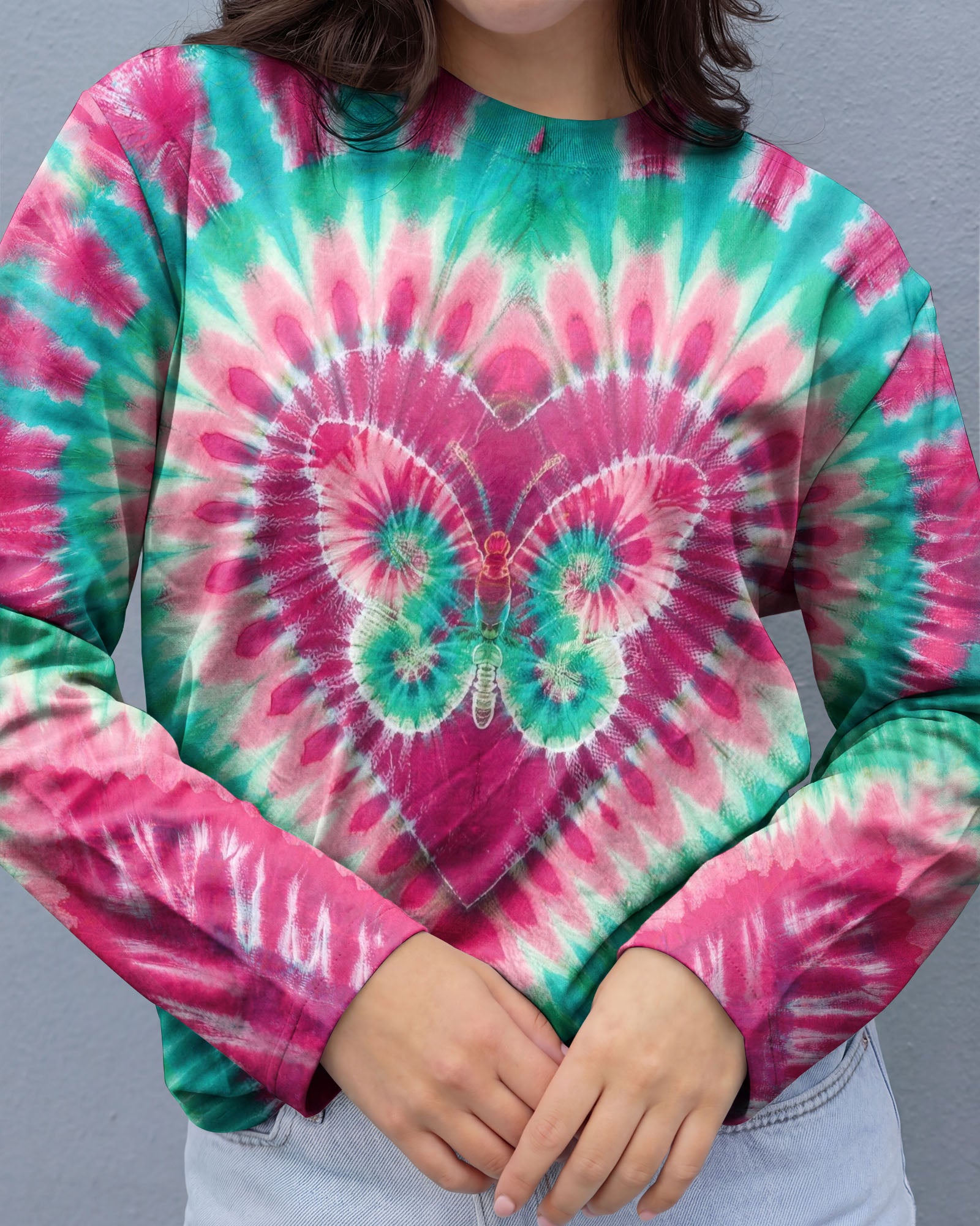 TEAL PINK BUTTERFLY HEART ALL OVER PRINT - TYLN1603261