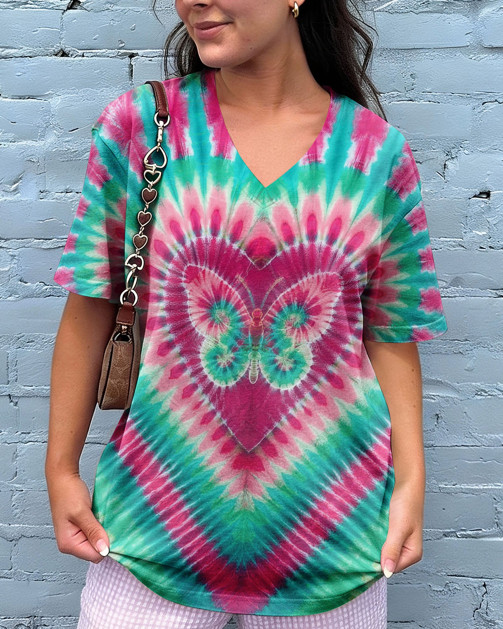 TEAL PINK BUTTERFLY HEART ALL OVER PRINT - TYLN1603261
