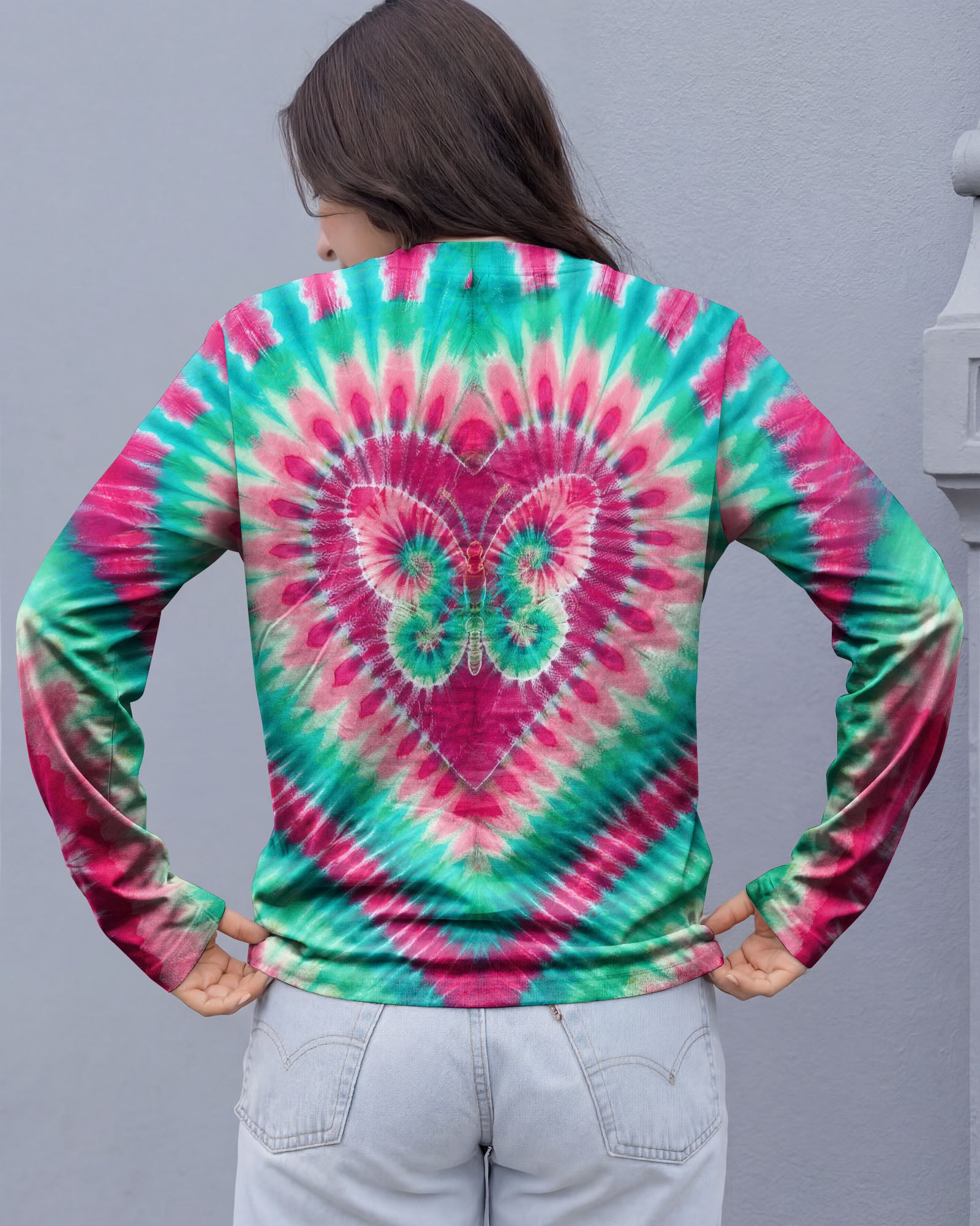 TEAL PINK BUTTERFLY HEART ALL OVER PRINT - TYLN1603261