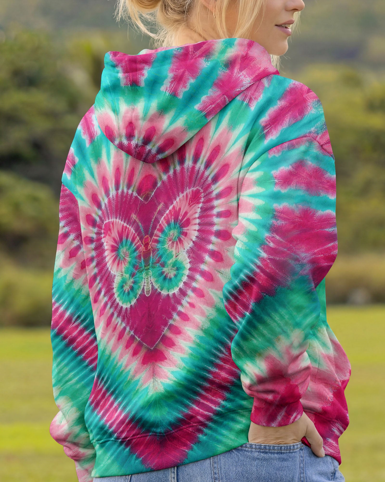 TEAL PINK BUTTERFLY HEART ALL OVER PRINT - TYLN1603261