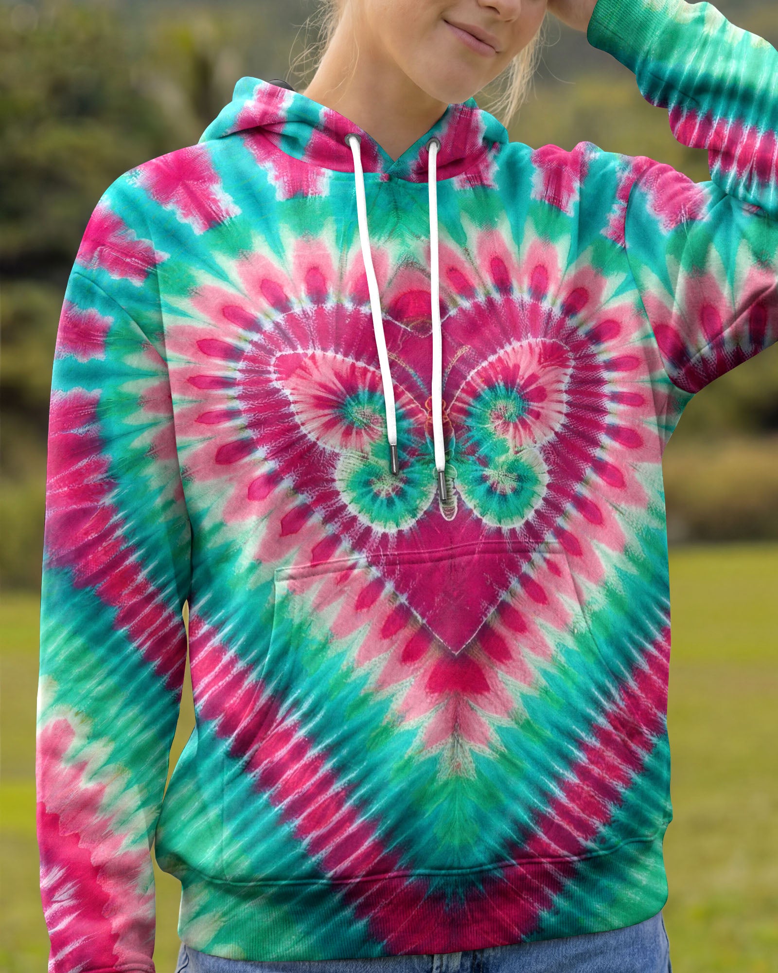 TEAL PINK BUTTERFLY HEART ALL OVER PRINT - TYLN1603261