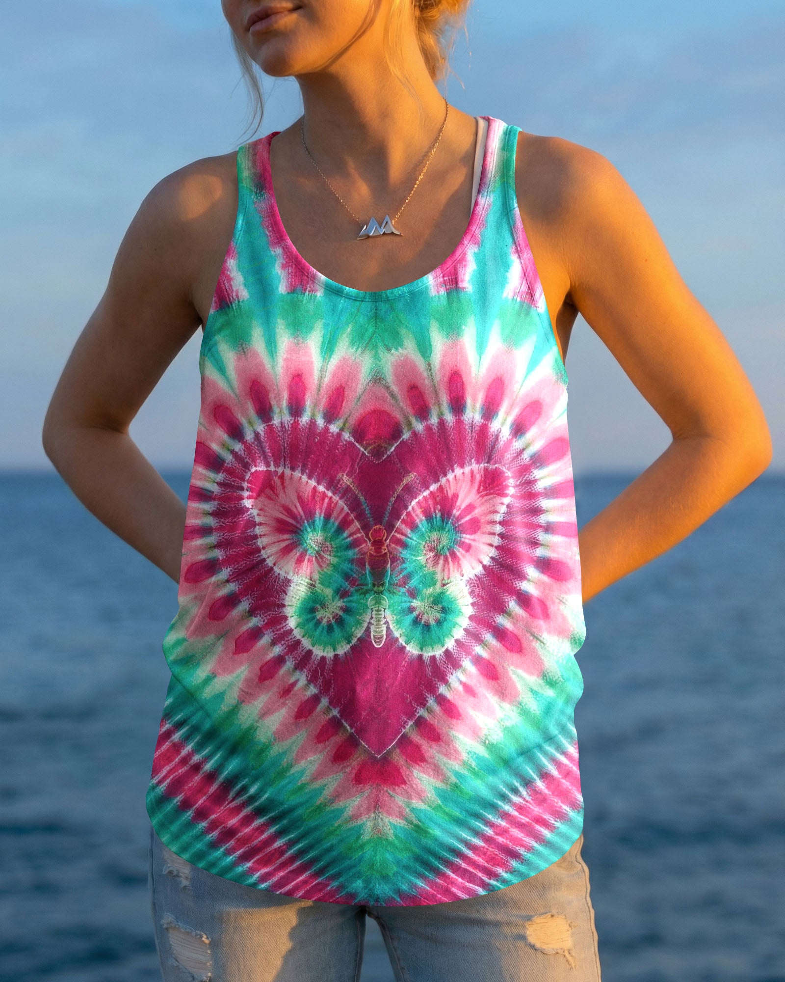 TEAL PINK BUTTERFLY HEART ALL OVER PRINT - TYLN1603261