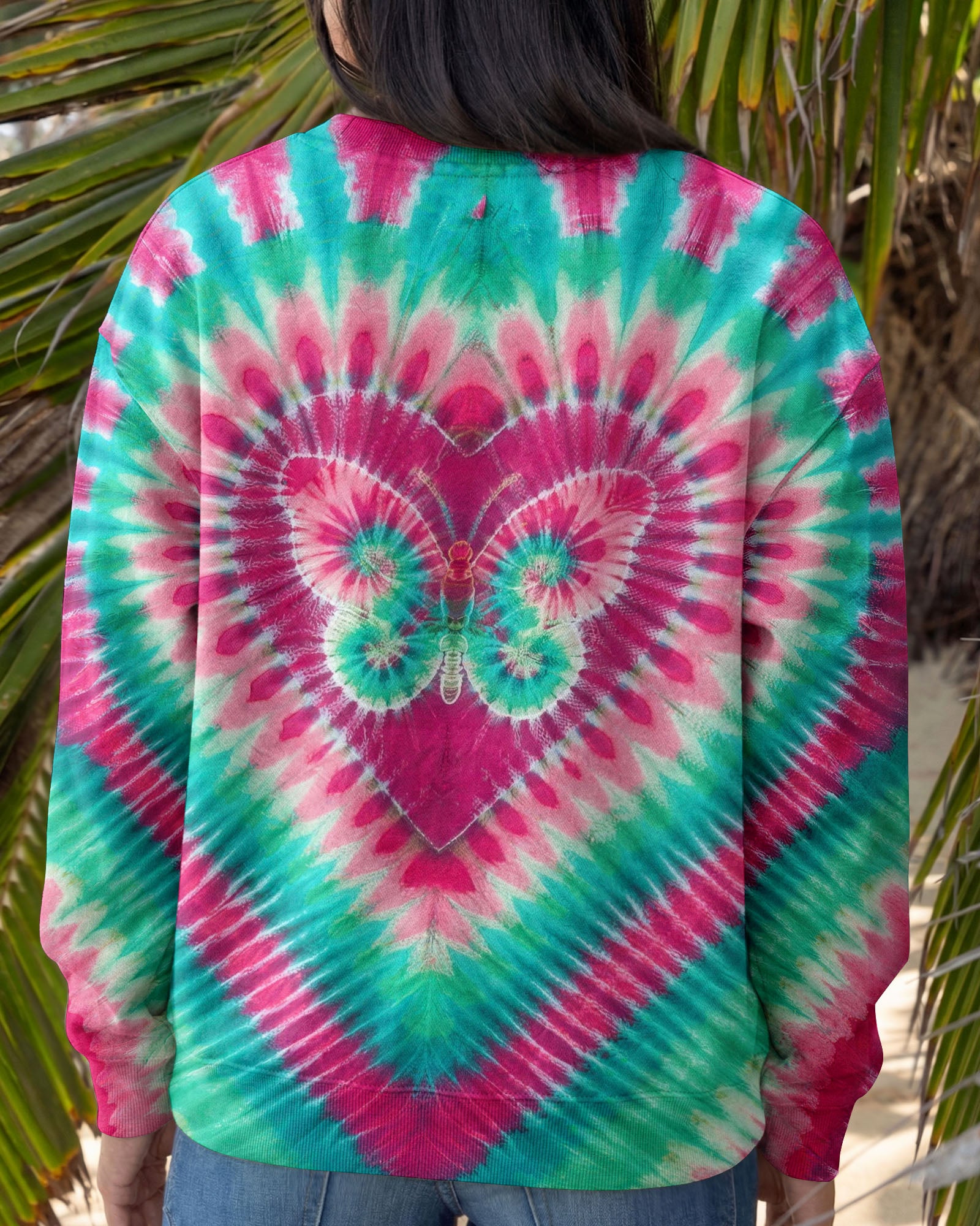 TEAL PINK BUTTERFLY HEART ALL OVER PRINT - TYLN1603261