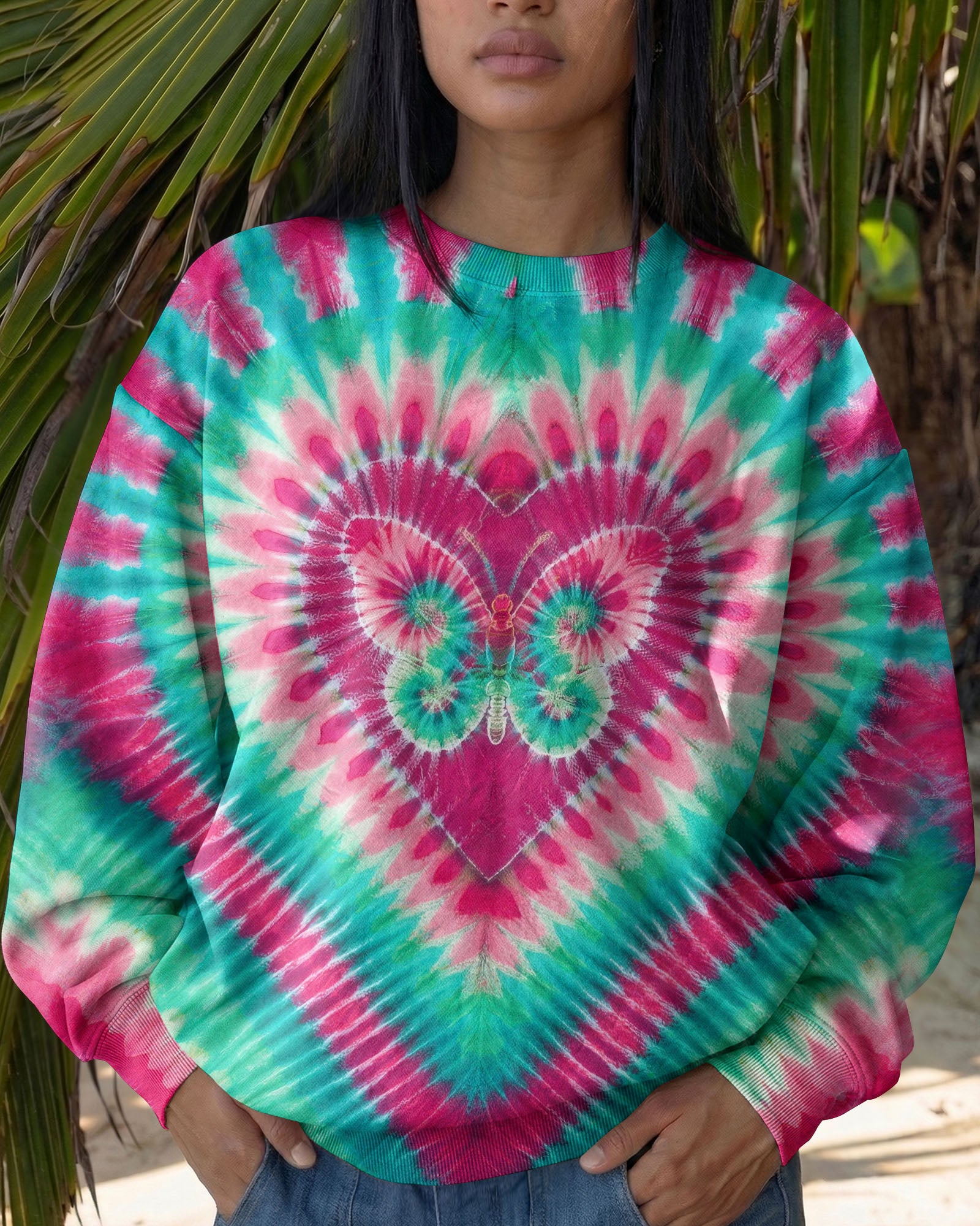 TEAL PINK BUTTERFLY HEART ALL OVER PRINT - TYLN1603261