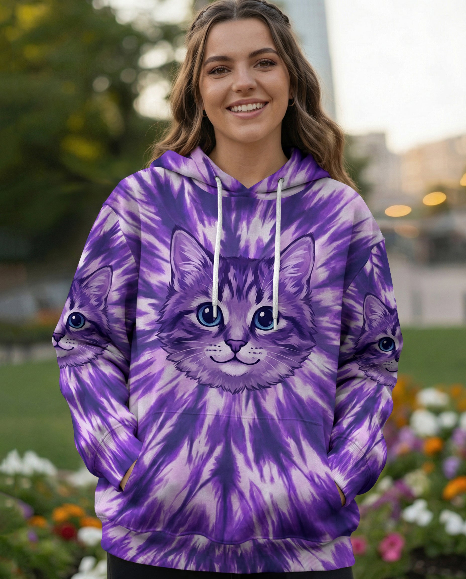 PURPLE AURA CAT ALL OVER PRINT - TYPQ0402262
