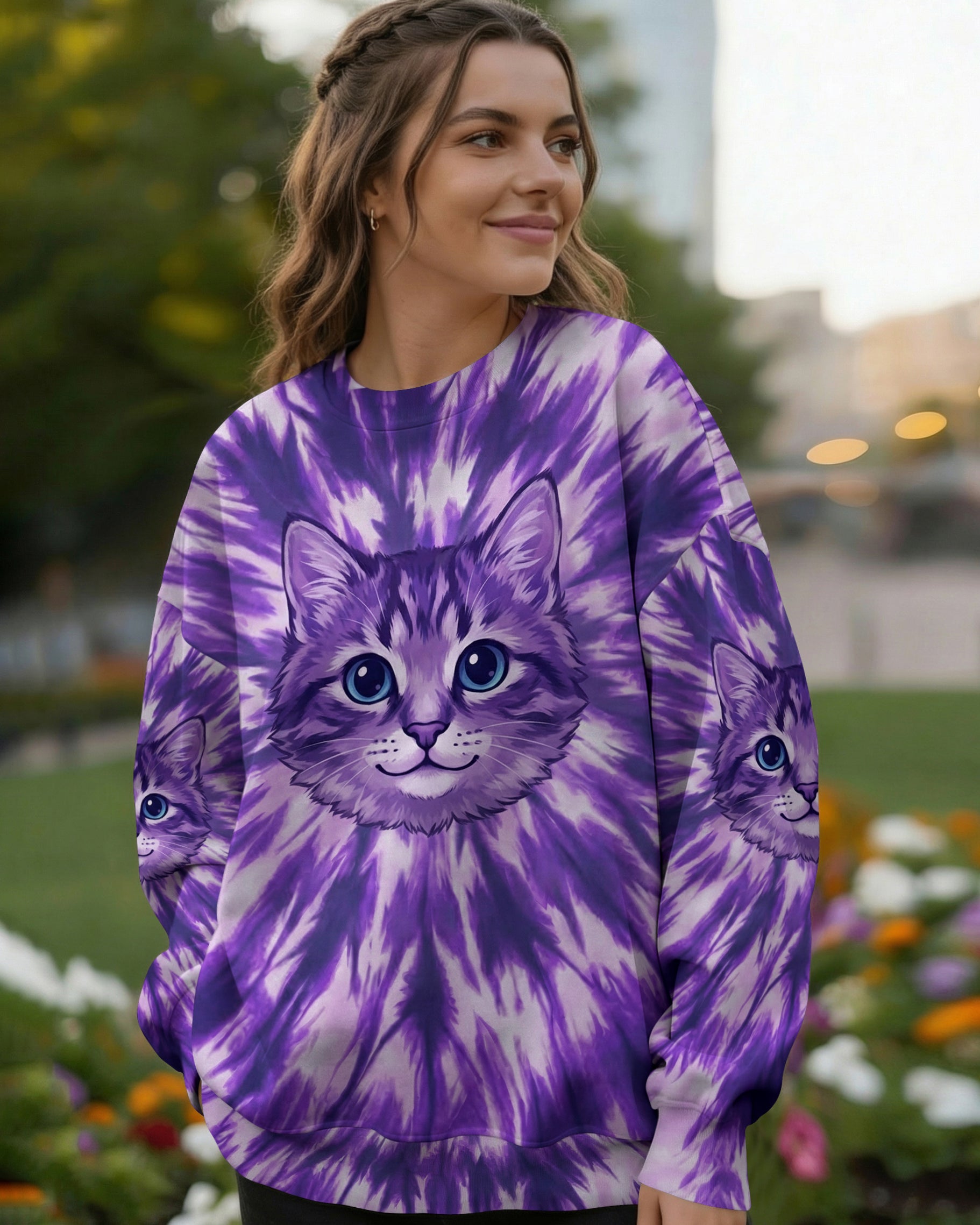 PURPLE AURA CAT ALL OVER PRINT - TYPQ0402262