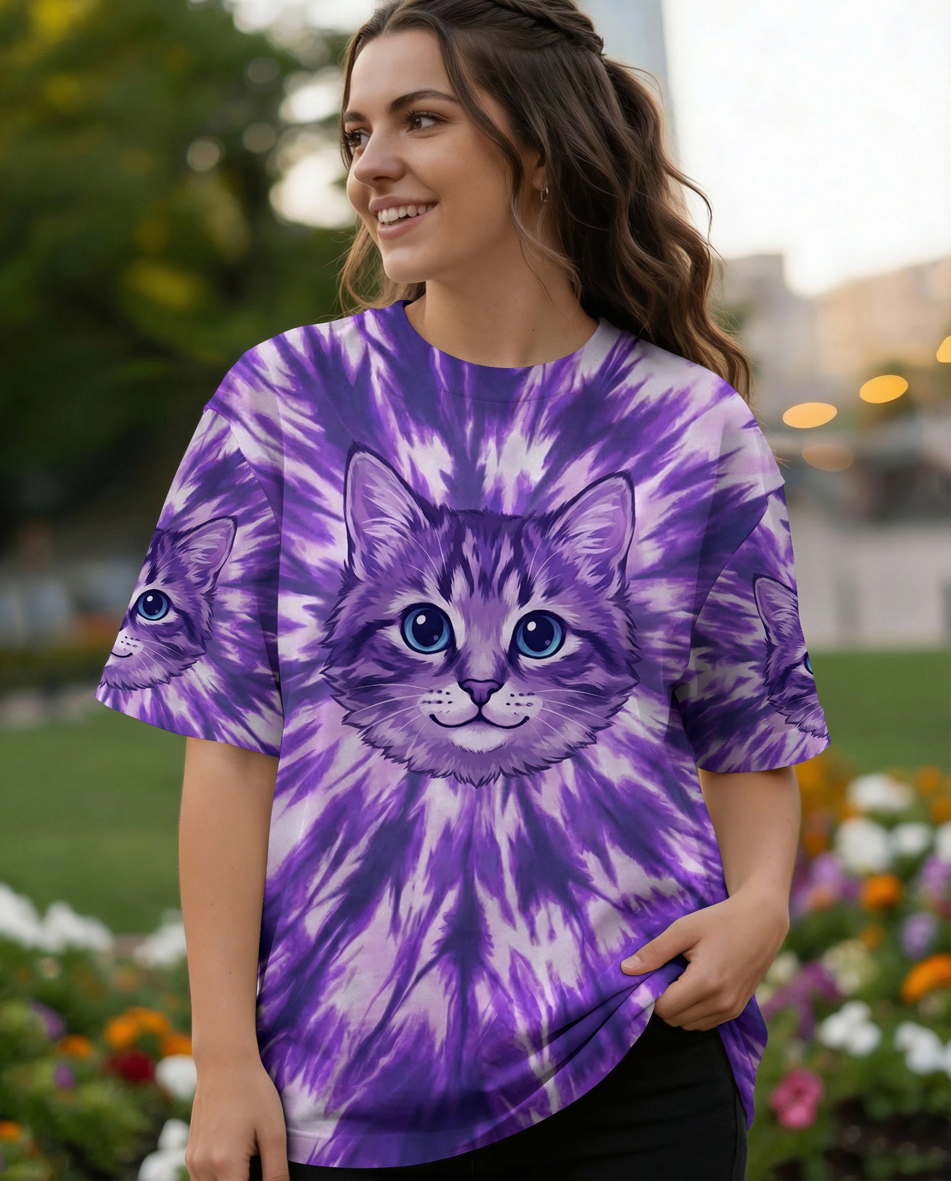 PURPLE AURA CAT ALL OVER PRINT - TYPQ0402262