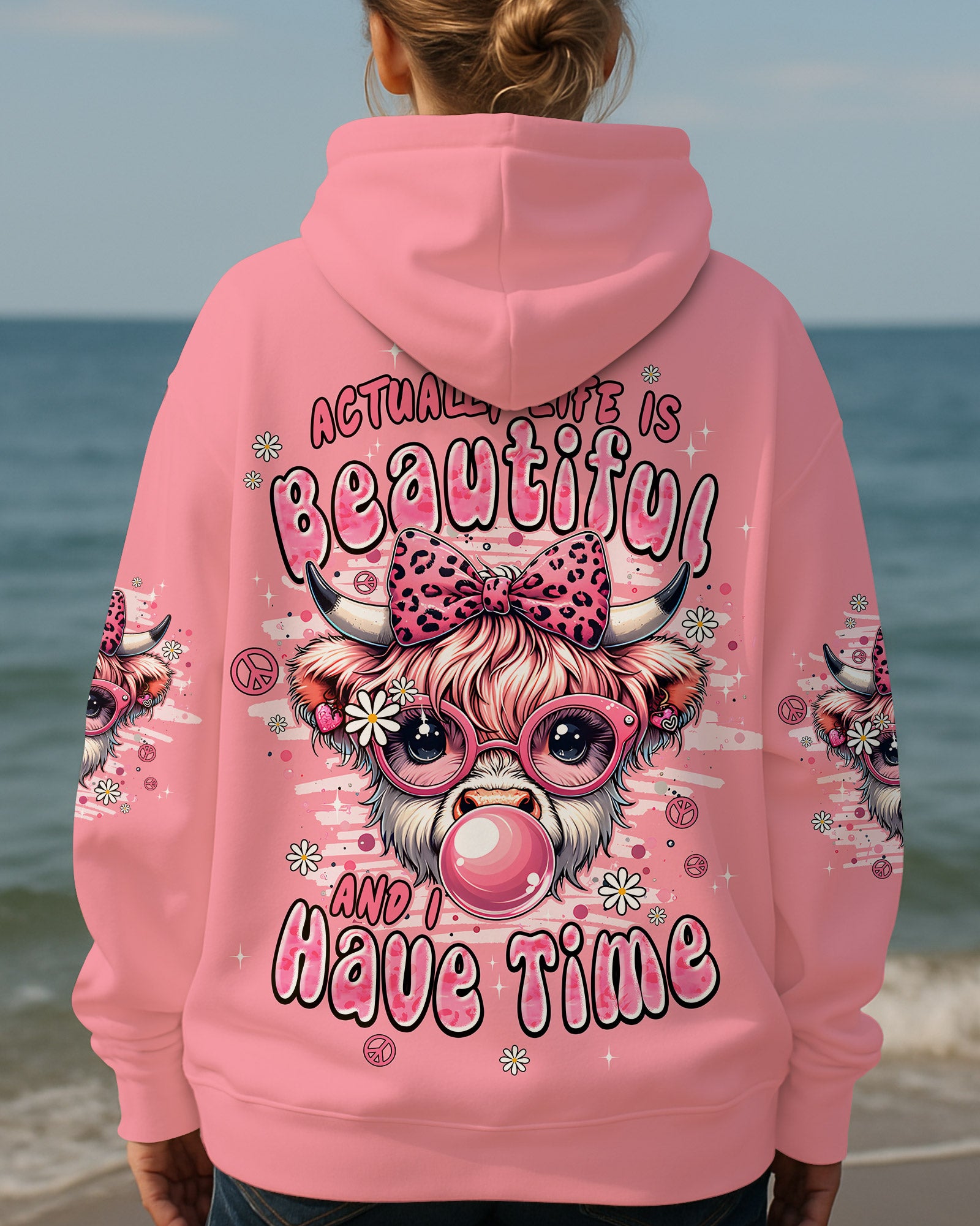 ACTUALLY LIFE IS BEAUTIFUL AND I HAVE TIME COW HIPPIE ALL OVER PRINT - TYPQ1107251