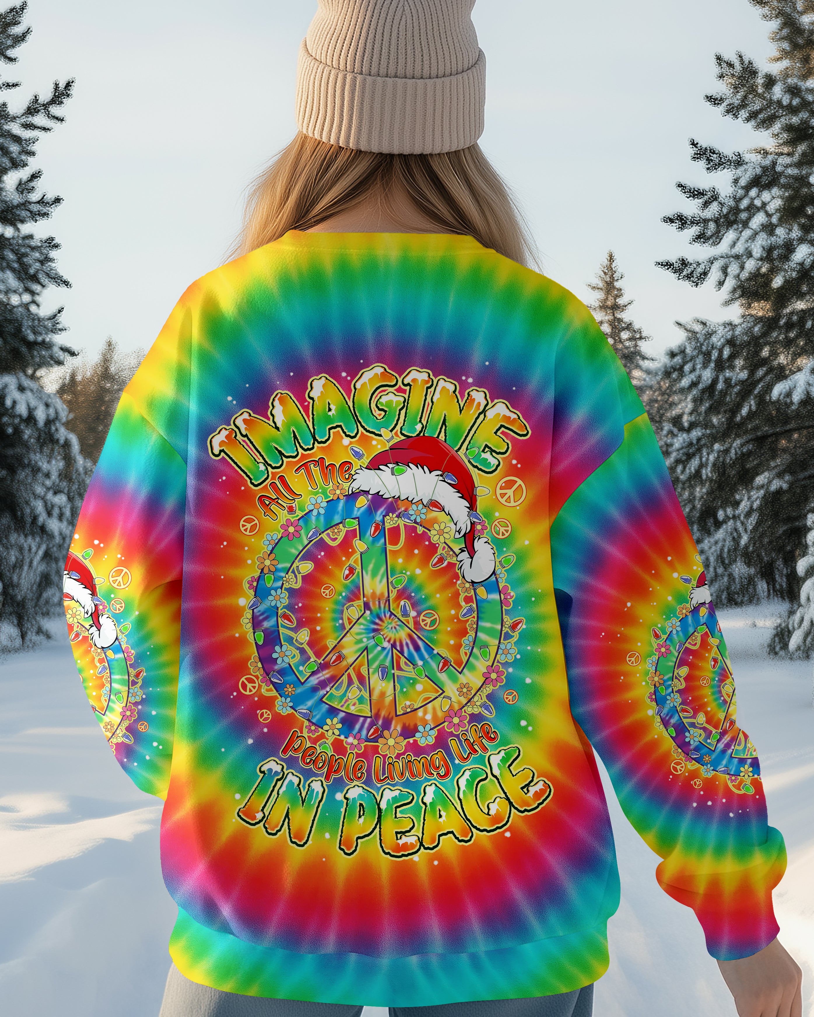 IMAGINE ALL THE PEOPLE LIVING LIFE IN PEACE CHRISTMAS TIE DYE ALL OVER PRINT - TYPQ1411251