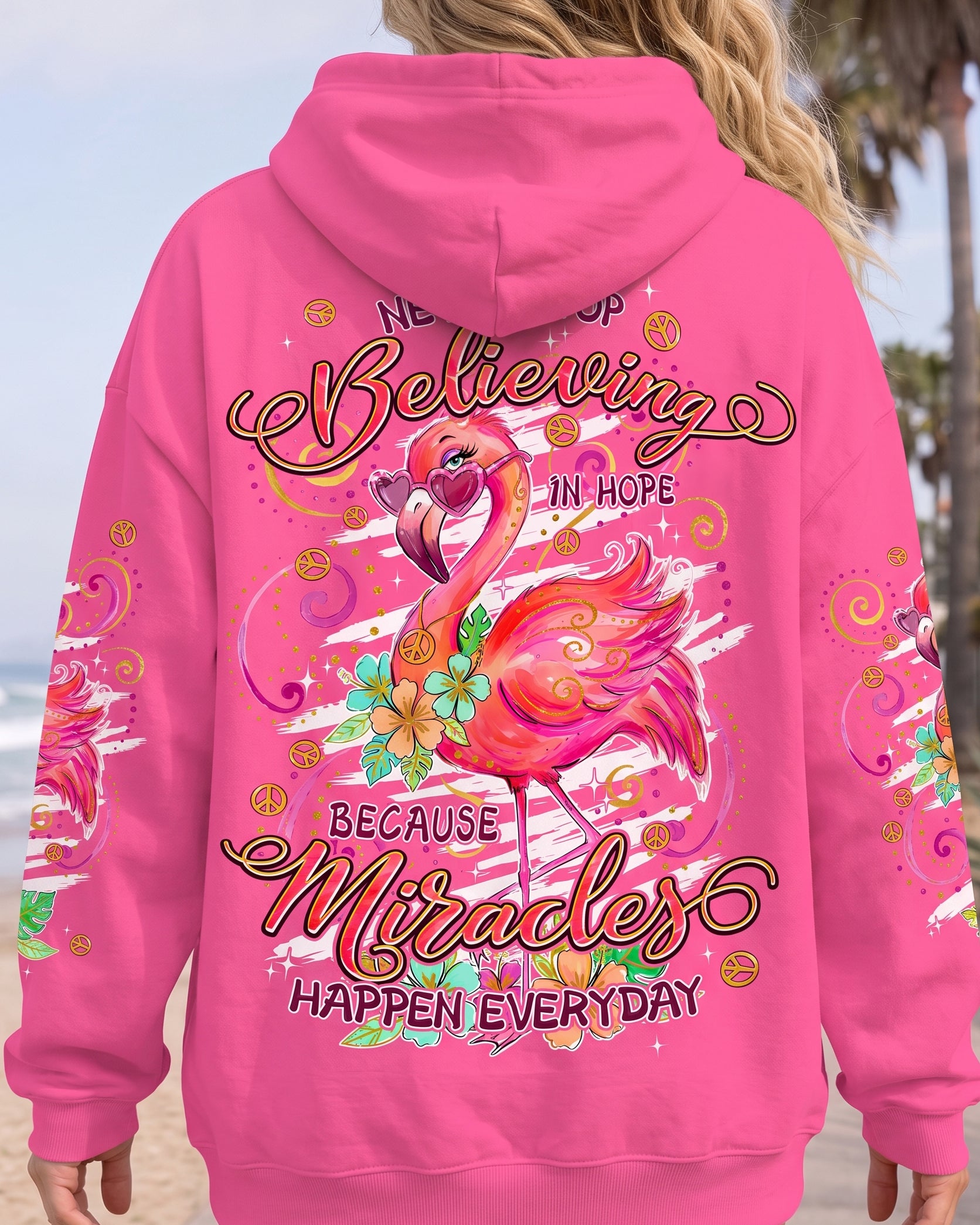 MIRACLES HAPPEN EVERYDAY FLAMINGO ALL OVER PRINT - TYPQ3006261