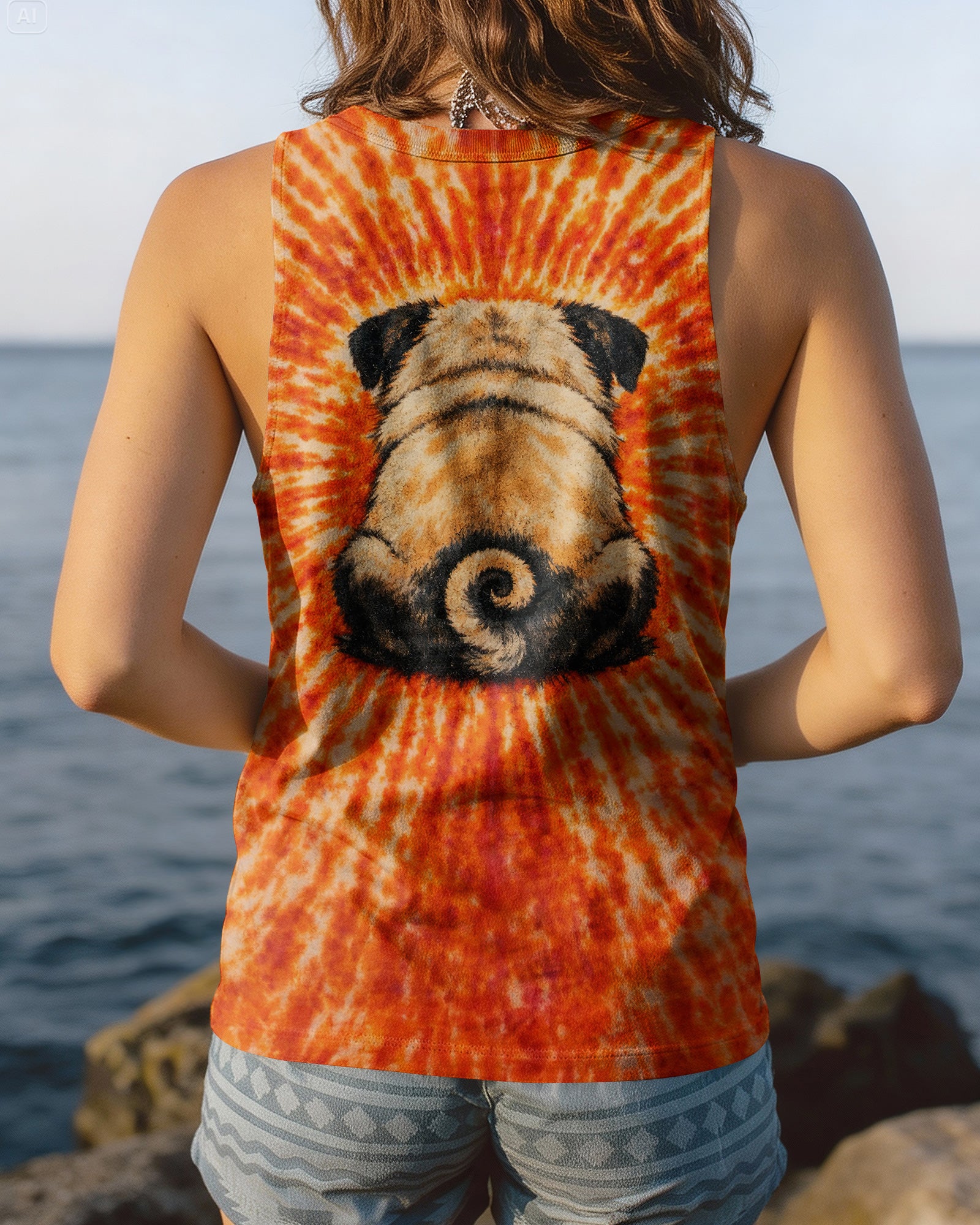 PUG DOG ORANGE SWIRL ALL OVER PRINT - TLNT0202261
