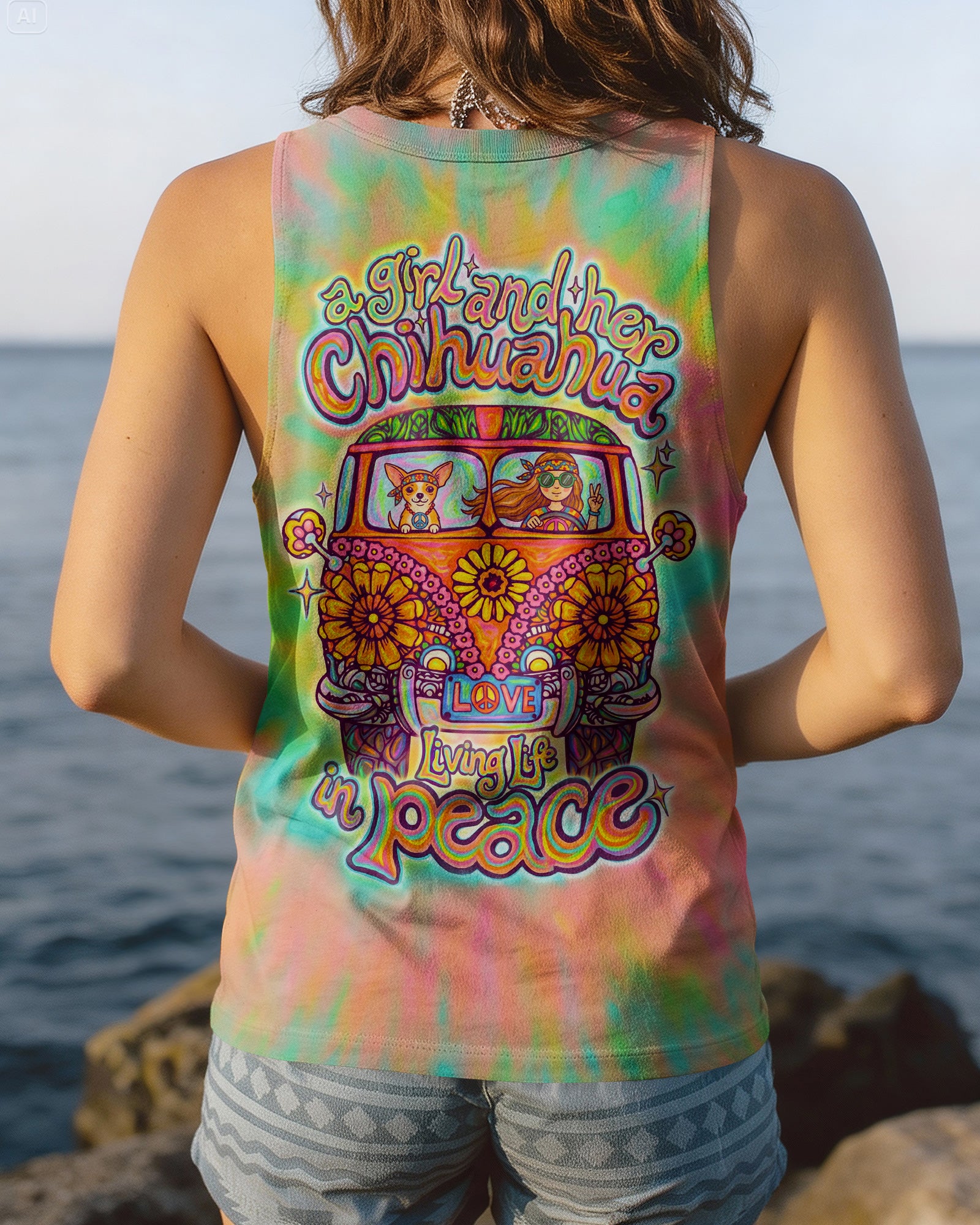 A BOHO GIRL & CHIHUAHUA COLORFUL ALL OVER PRINT - KM1304261
