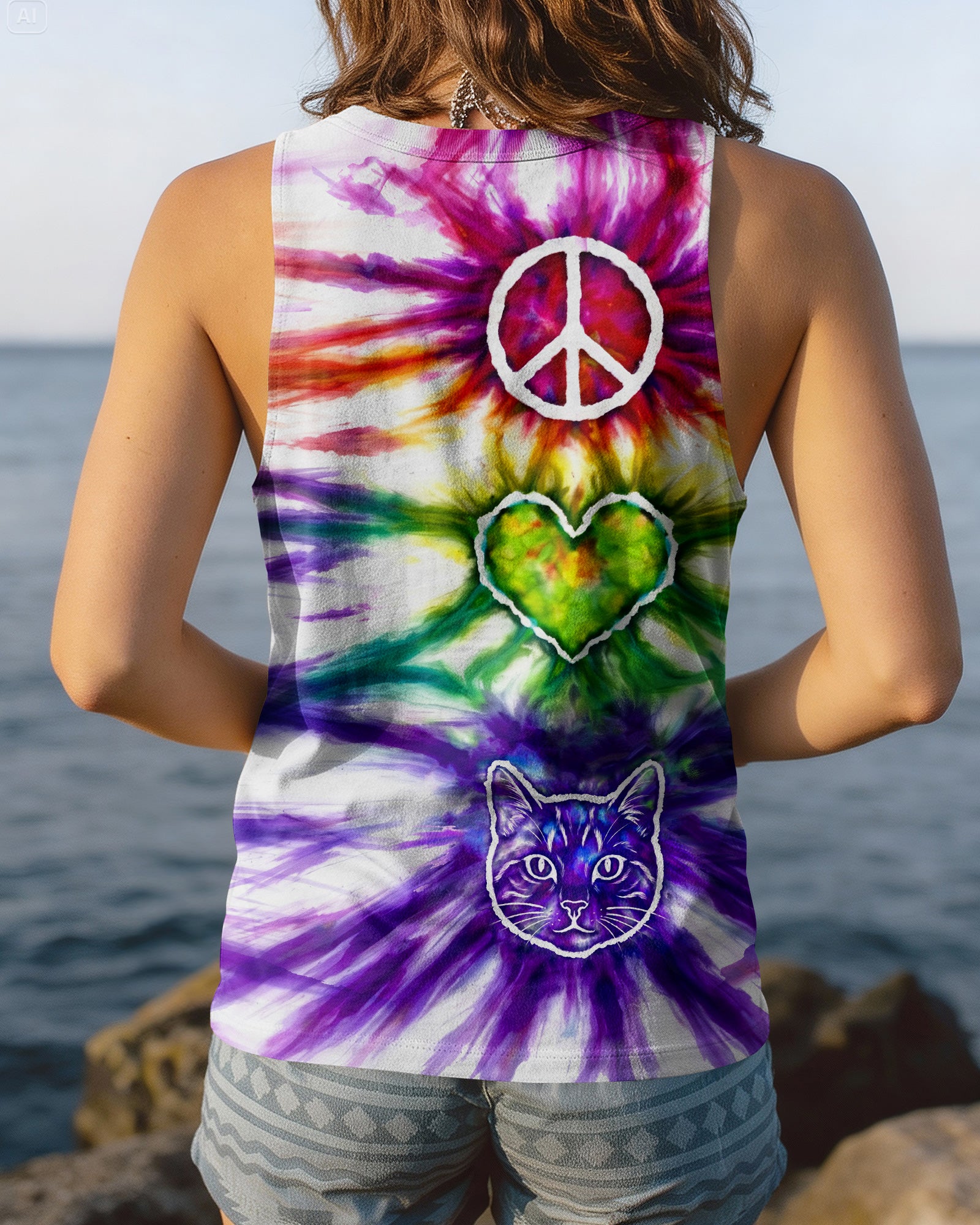 PEACE LOVE CAT FACE ALL OVER PRINT - TLHG15042641