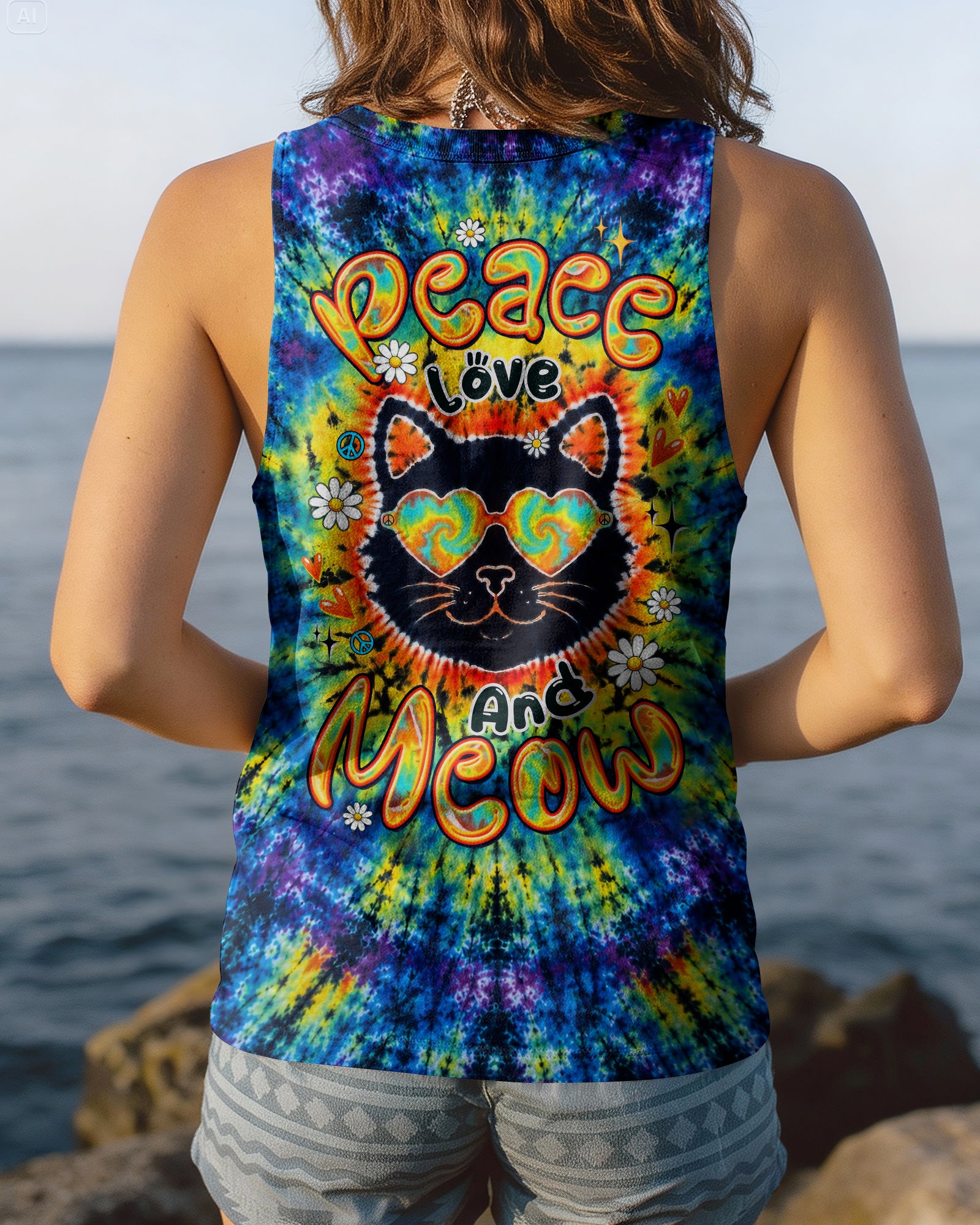 PEACE LOVE AND MEOW CAT BURST ALL OVER PRINT - TLTW0907262