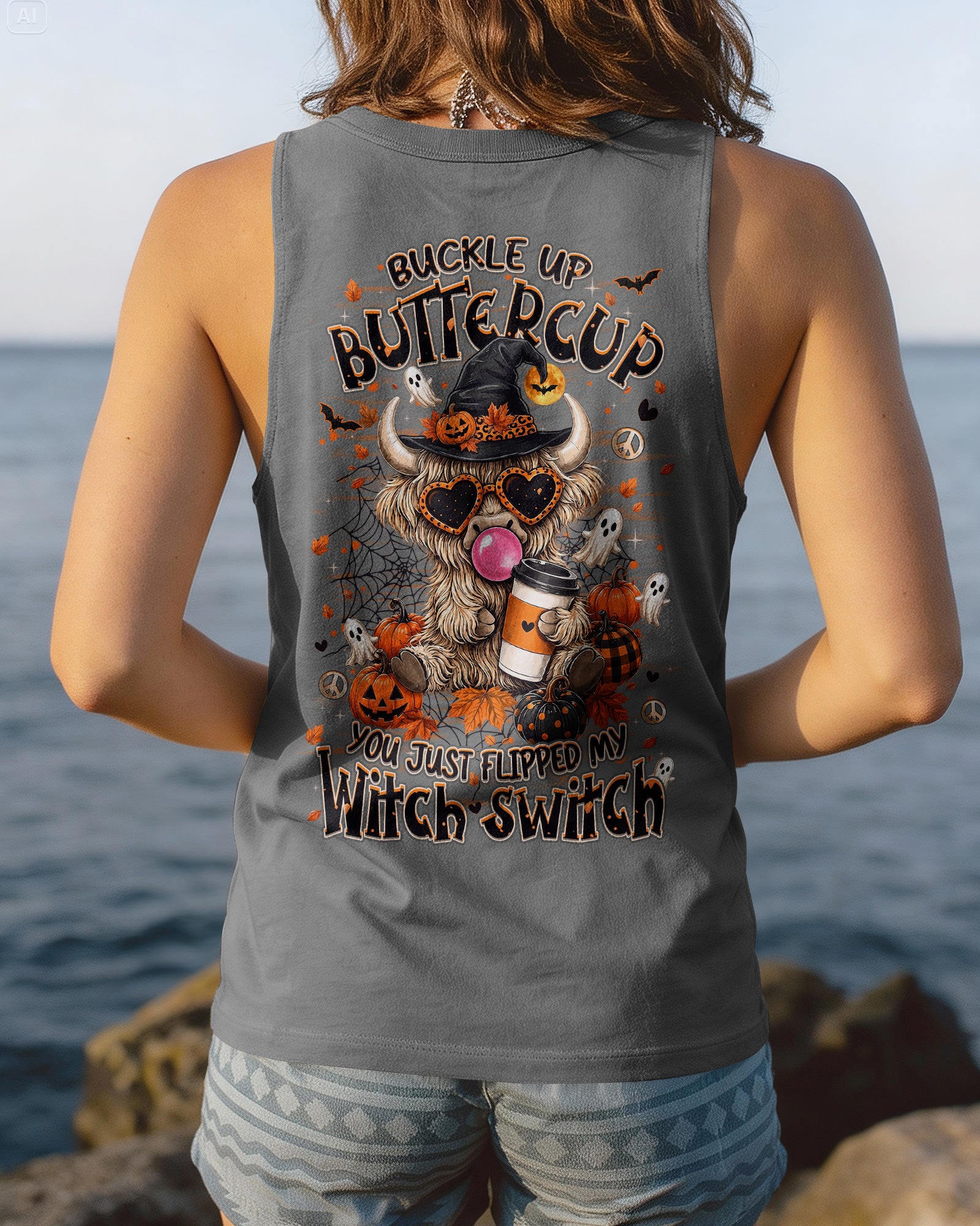 WITCH SWITCH HIGHLAND COW HALLOWEEN ALL OVER PRINT - TLHN2007262