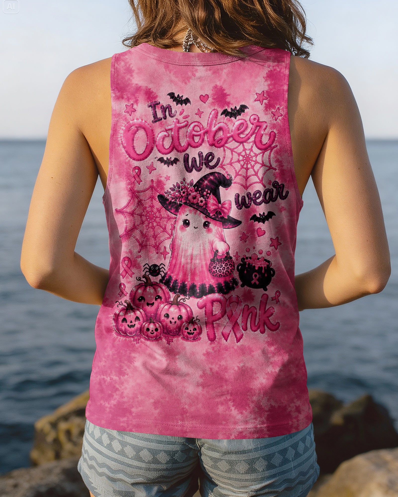 IN OCTOBER WE WEAR PINK WITCHY GHOST ALL OVER PRINT - KMTM2107261