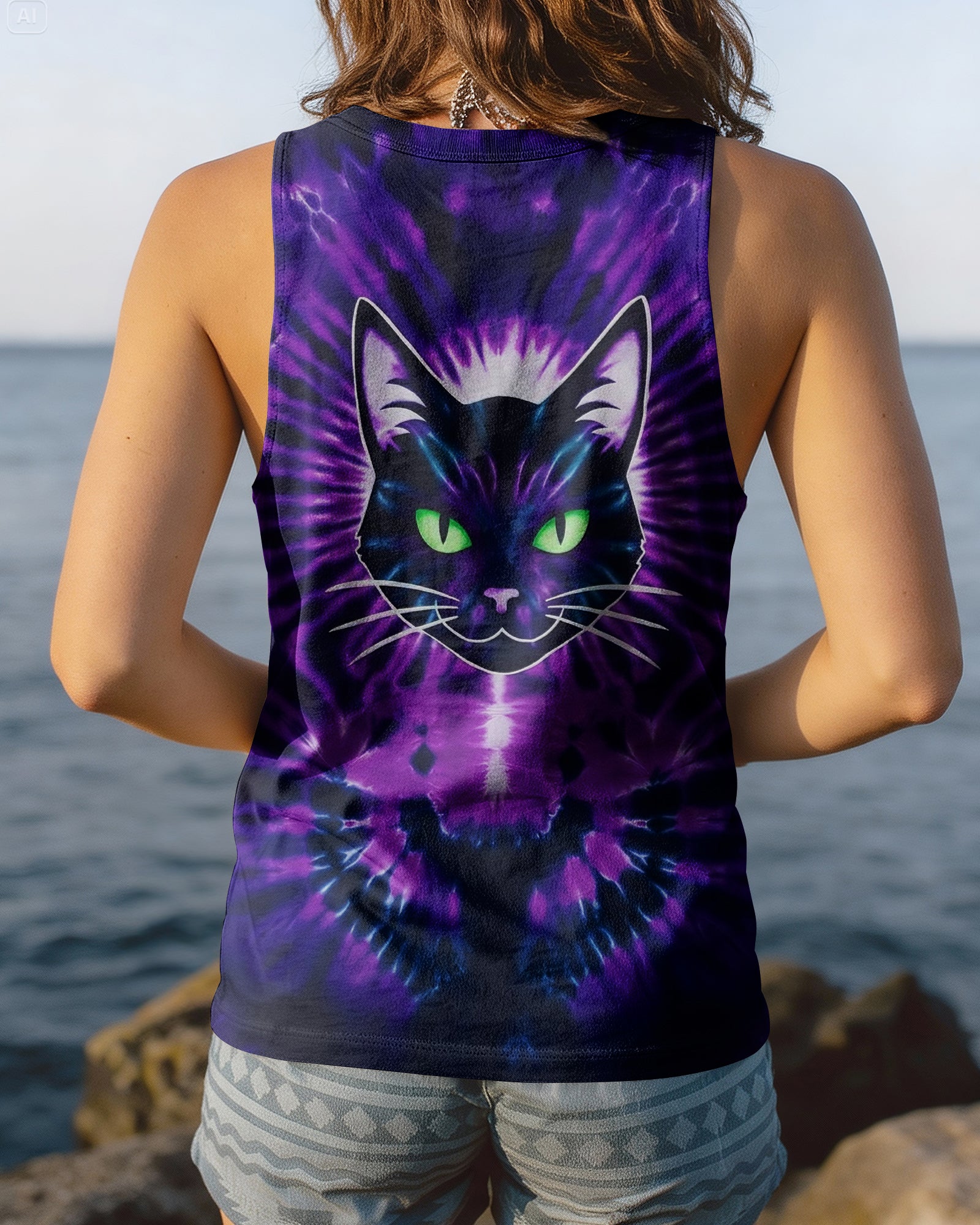 NEON PURPLE COOL CAT ALL OVER PRINT - YHHG0202261