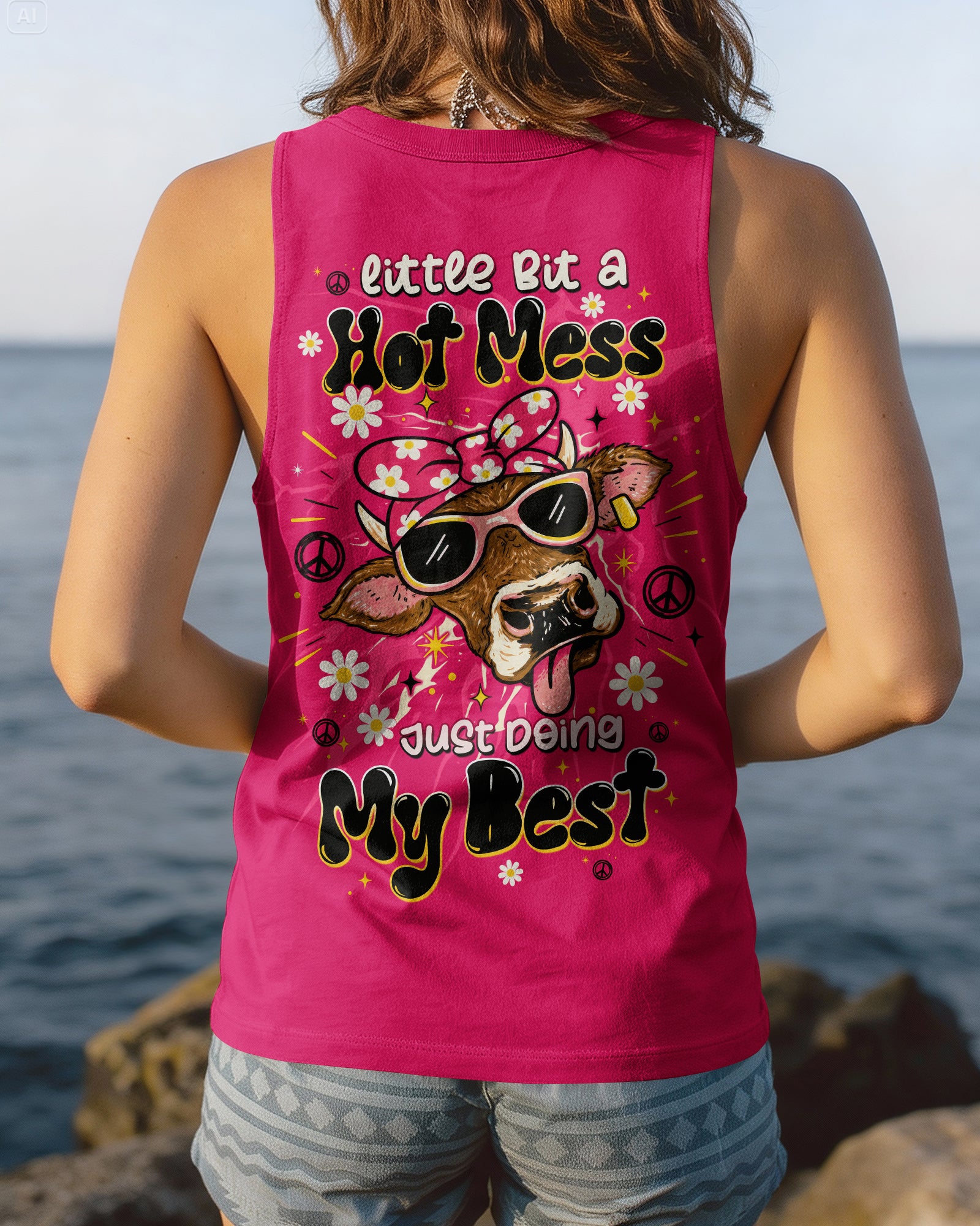 LITTLE BIT A HOT MESS COW ALL OVER PRINT  - TLTW1706264