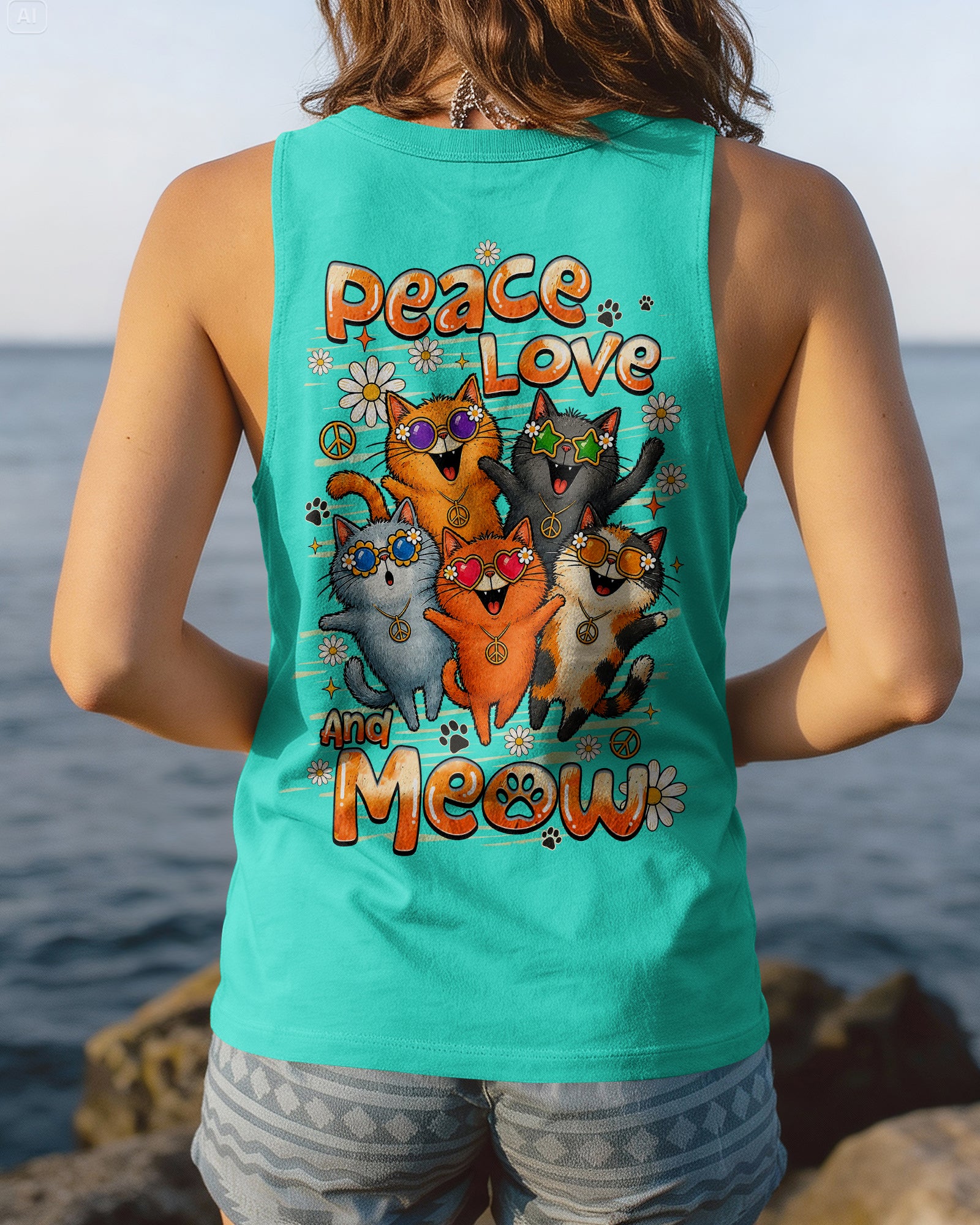 PEACE LOVE AND MEOW CAT ALL OVER PRINT - TLHN1007261