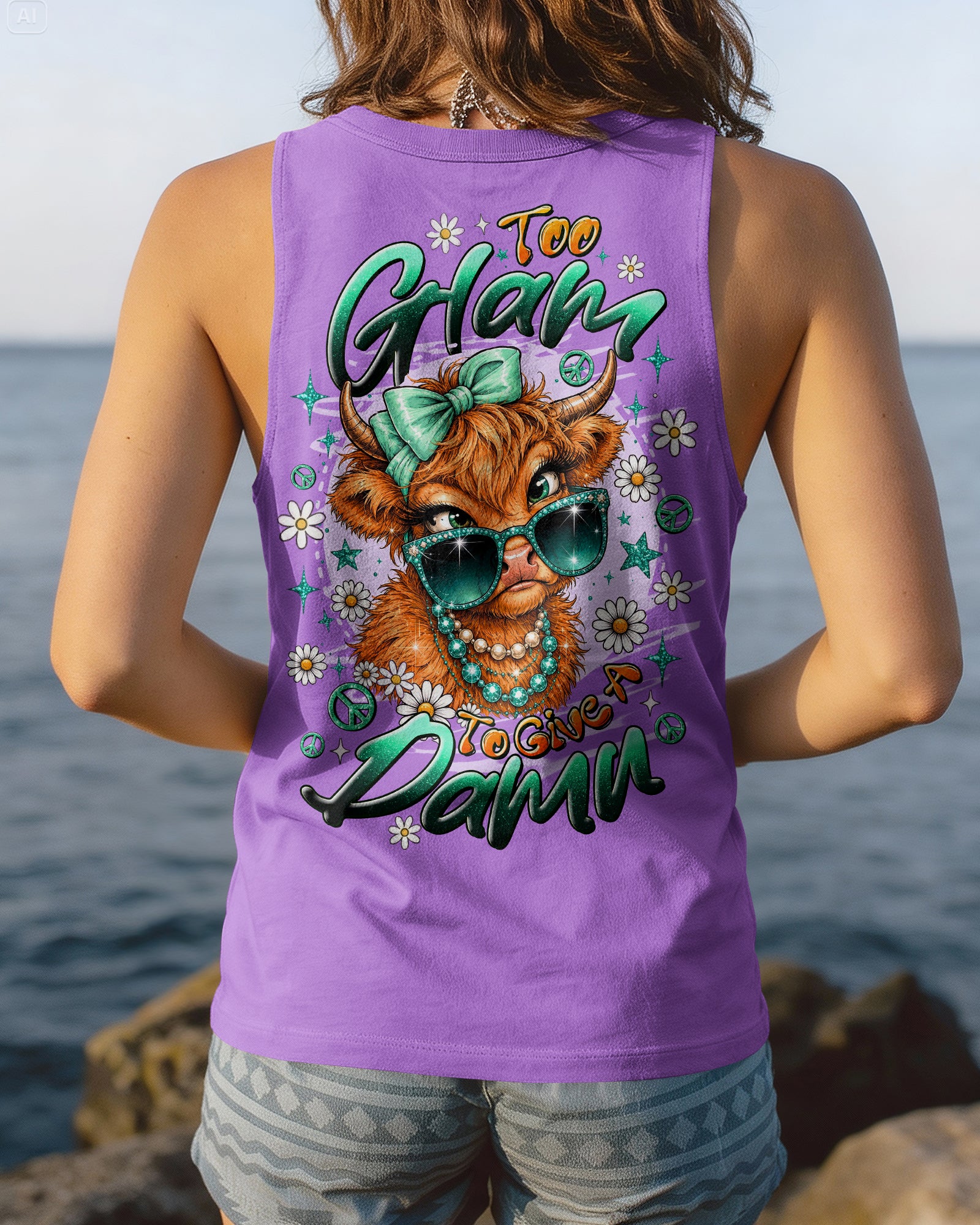 TOO GLAM TO GIVE A DAMN HIGHLAND COW ALL OVER PRINT - TLTW2207264