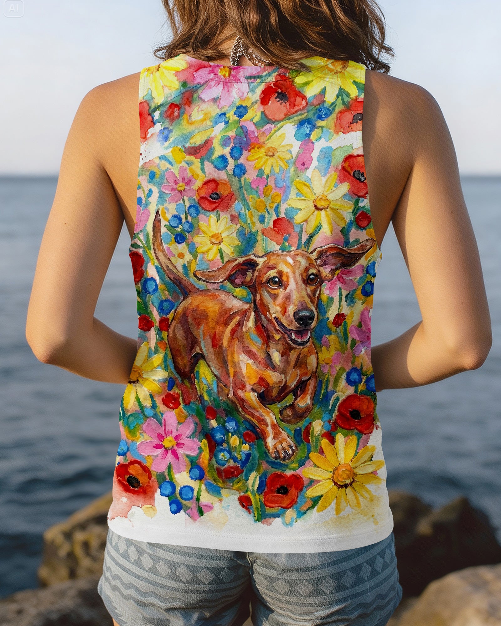 RAINBOW FLORAL DACHSHUND DOG PAW ALL OVER PRINT - RI1103261