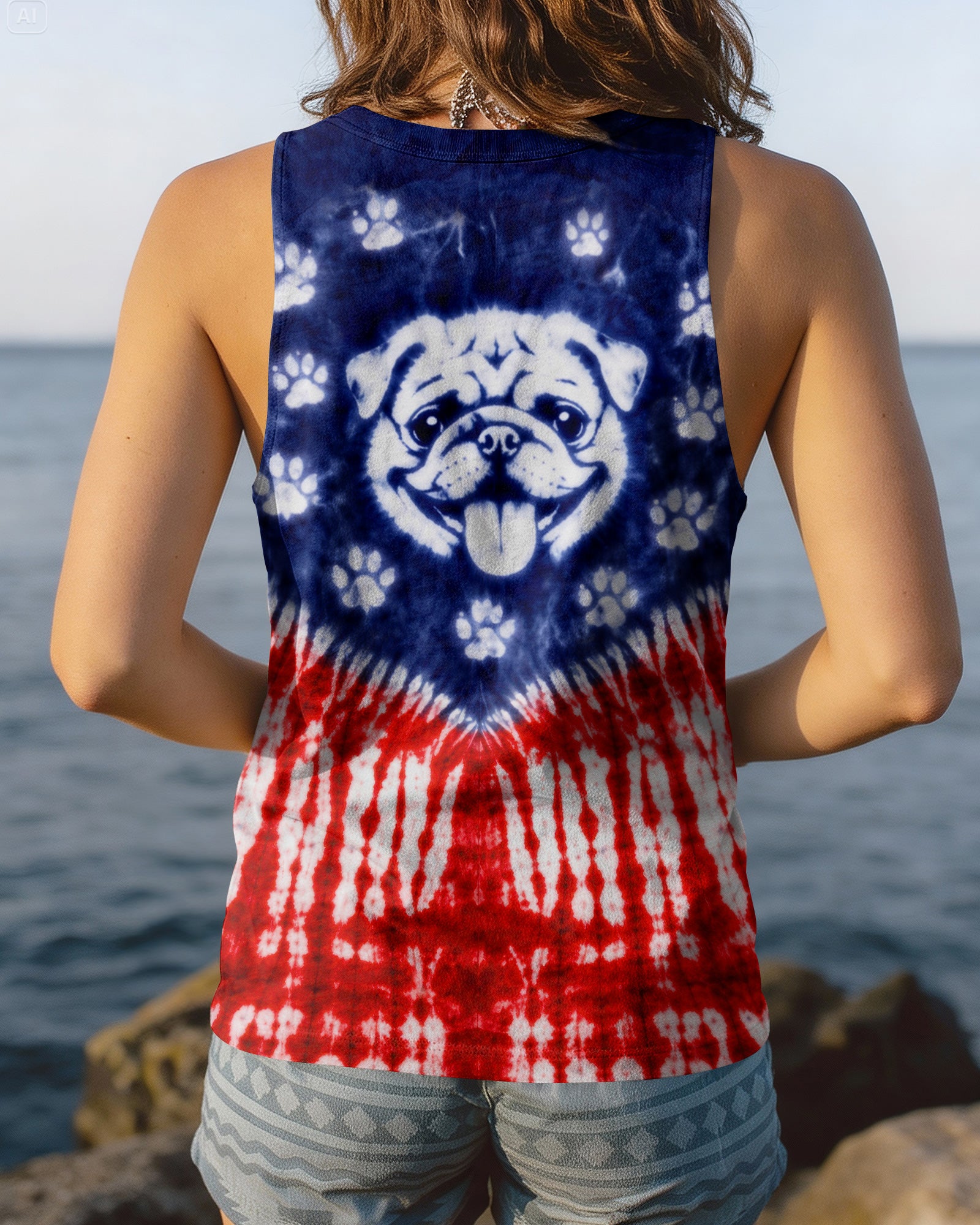 PUG DOG PAW PRINT RED WHITE & BLUE SWIRL ALL OVER PRINT - TLTW0204261