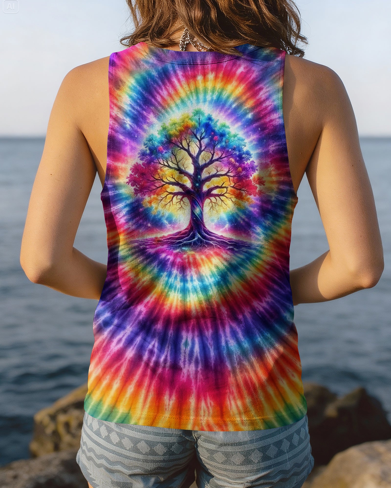 NEON RAINBOW SWIRL TREE OF LIFE ALL OVER PRINT - YHHG2402262