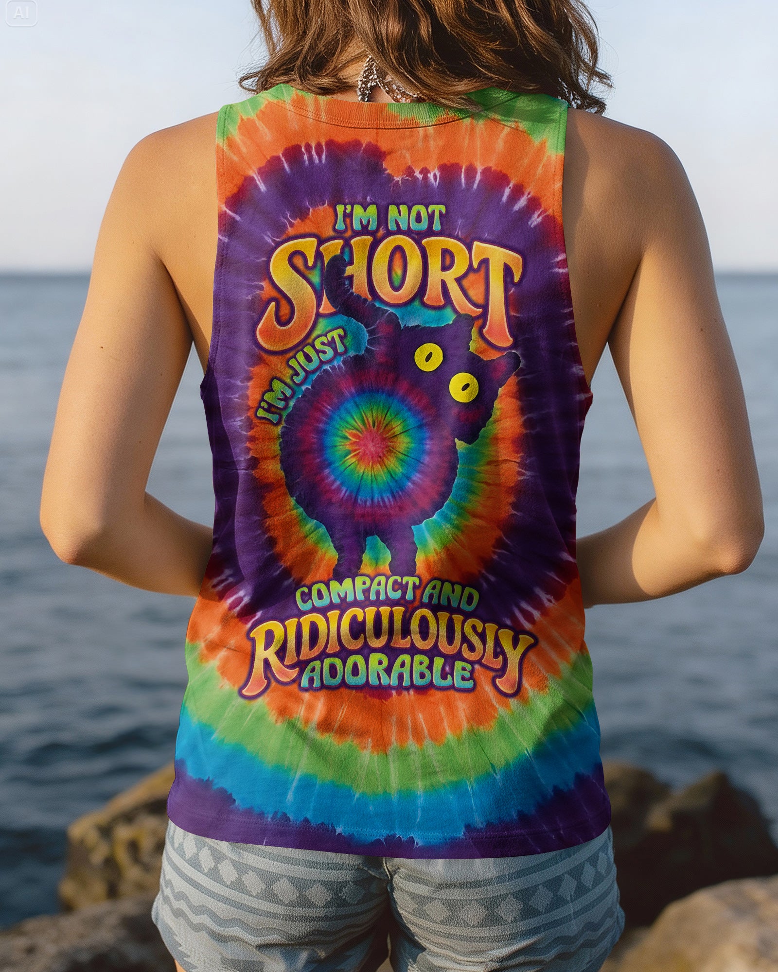 I'M NOT SHORT CAT COLORFUL SWIRL ALL OVER PRINT  - TLNO2403261