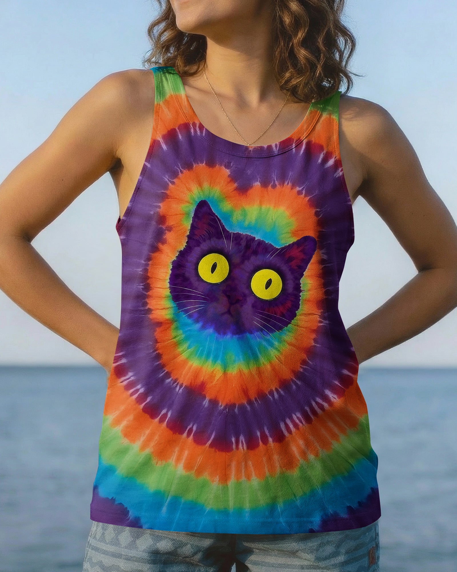 I'M NOT SHORT CAT COLORFUL SWIRL ALL OVER PRINT  - TLNO2403261