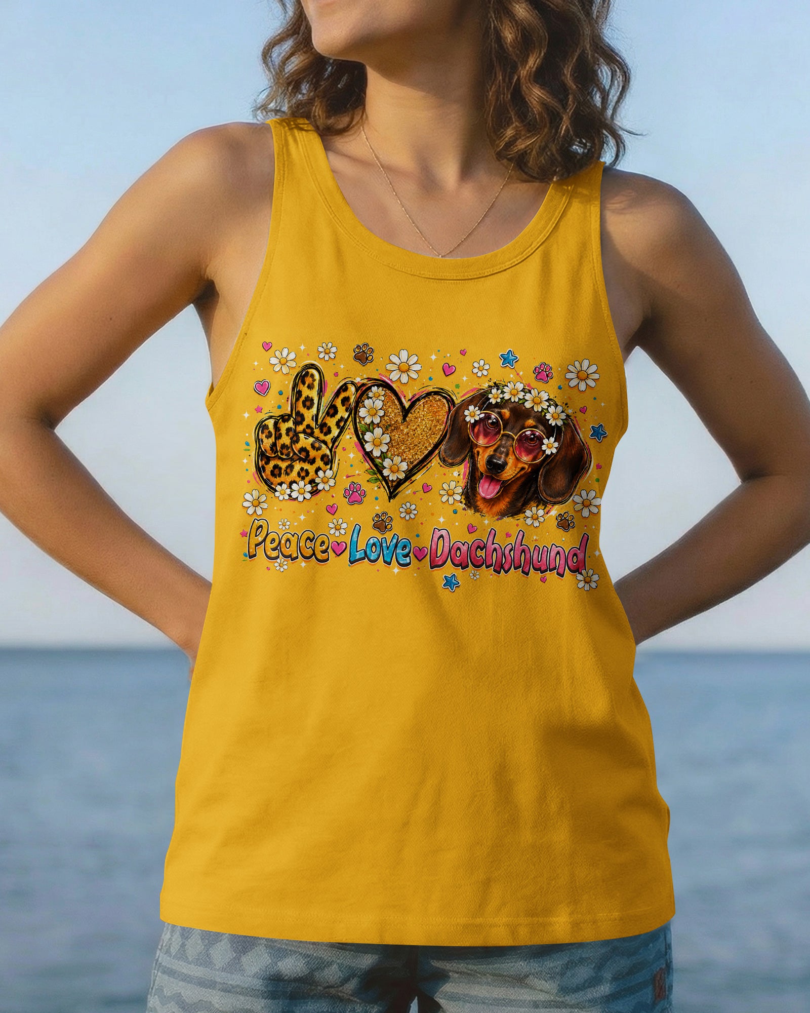 PEACE LOVE DACHSHUND DOG ALL OVER PRINT   - TLHN1905261