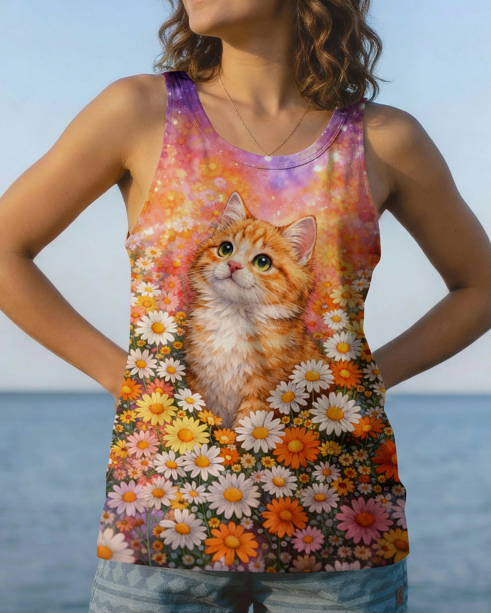 WATERCOLOR FLORAL CAT ALL OVER PRINT - TLHG1603261
