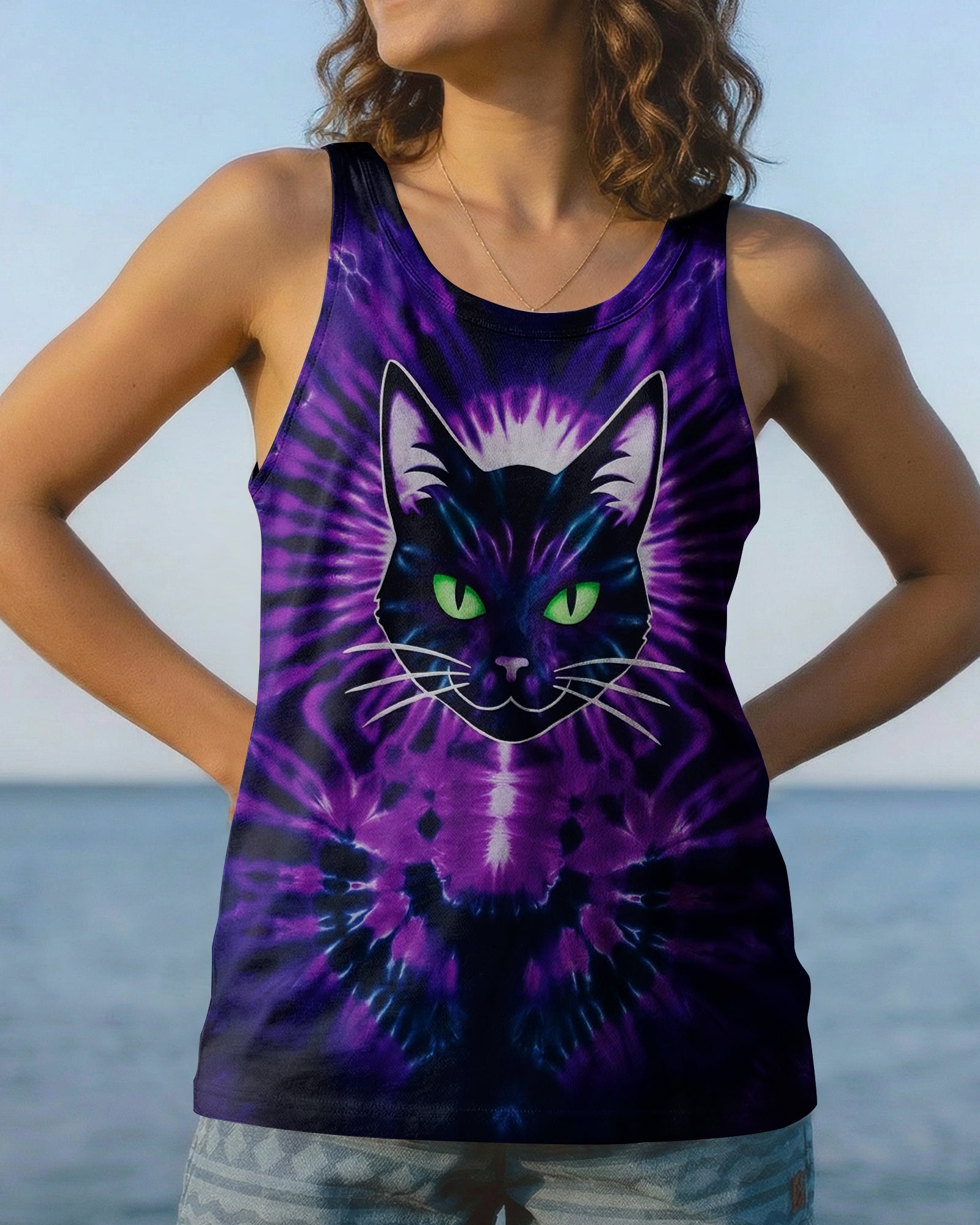 NEON PURPLE COOL CAT ALL OVER PRINT - YHHG0202261
