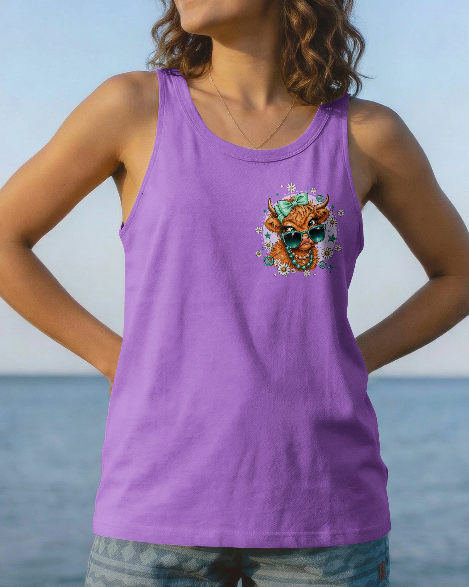 TOO GLAM TO GIVE A DAMN HIGHLAND COW ALL OVER PRINT - TLTW2207264