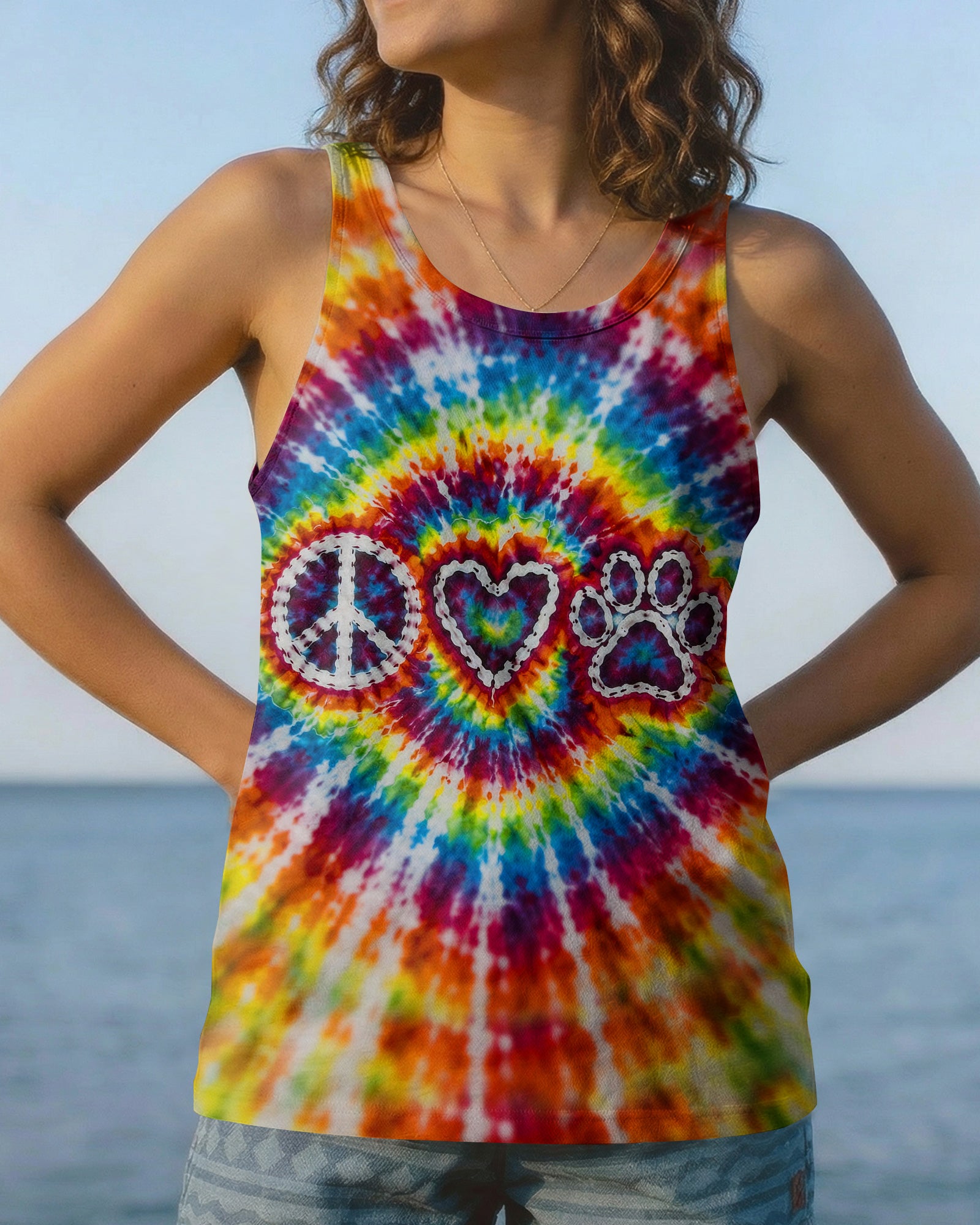 PEACE LOVE PAW PRINT COLORFUL SWIRL ALL OVER PRINT  - TLHG3103262