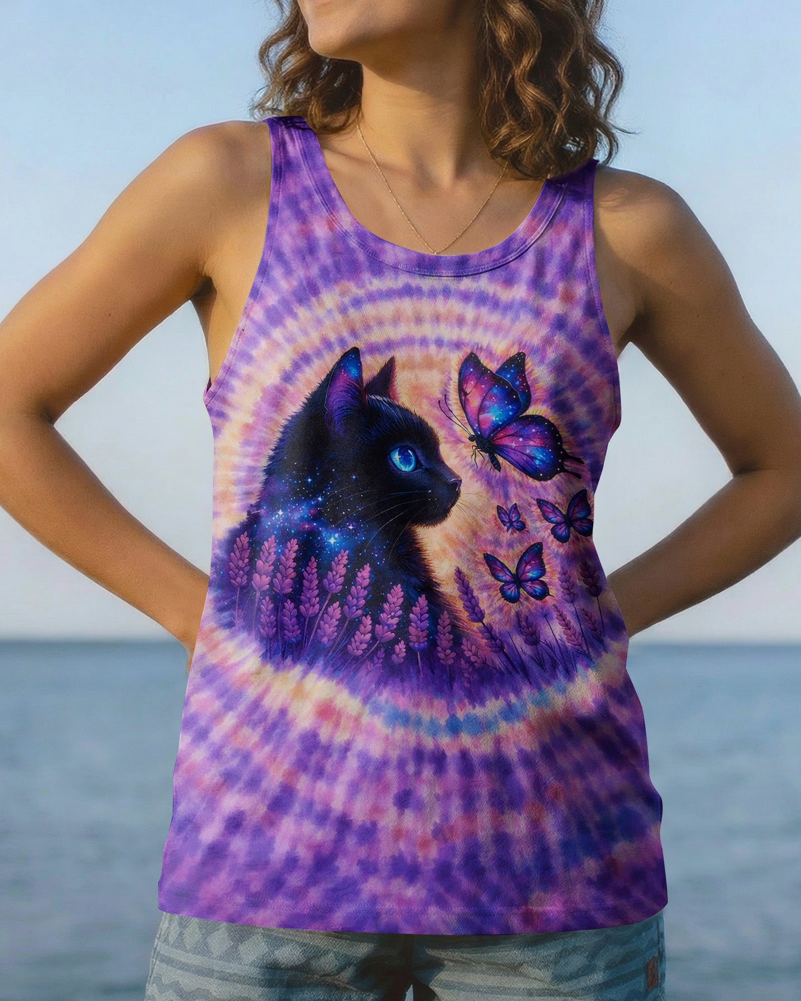 BLACK CAT LAVENDER PURPLE SWIRL ALL OVER PRINT - TLNO1103261
