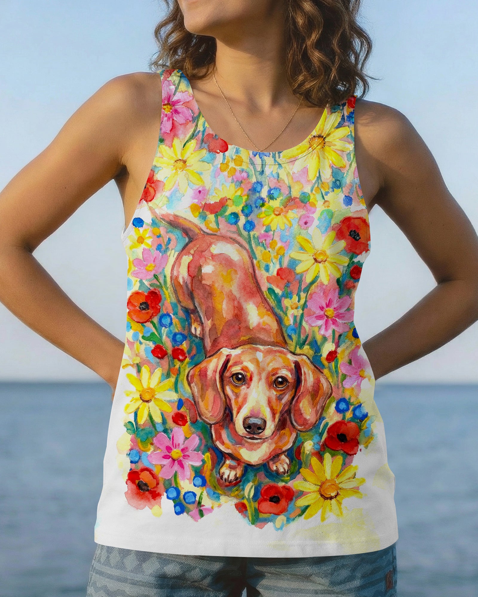 RAINBOW FLORAL DACHSHUND DOG PAW ALL OVER PRINT - RI1103261