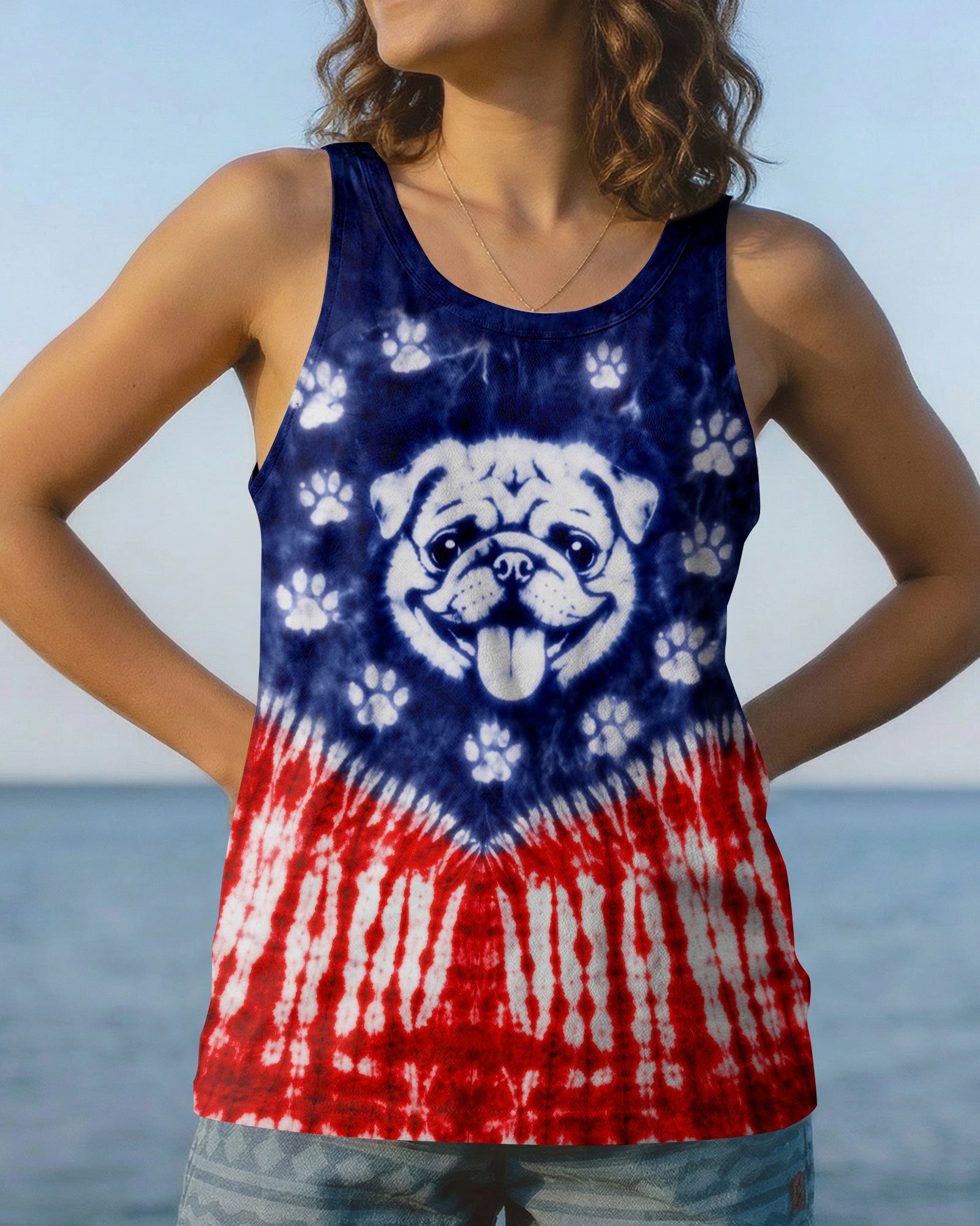 PUG DOG PAW PRINT RED WHITE & BLUE SWIRL ALL OVER PRINT - TLTW0204261