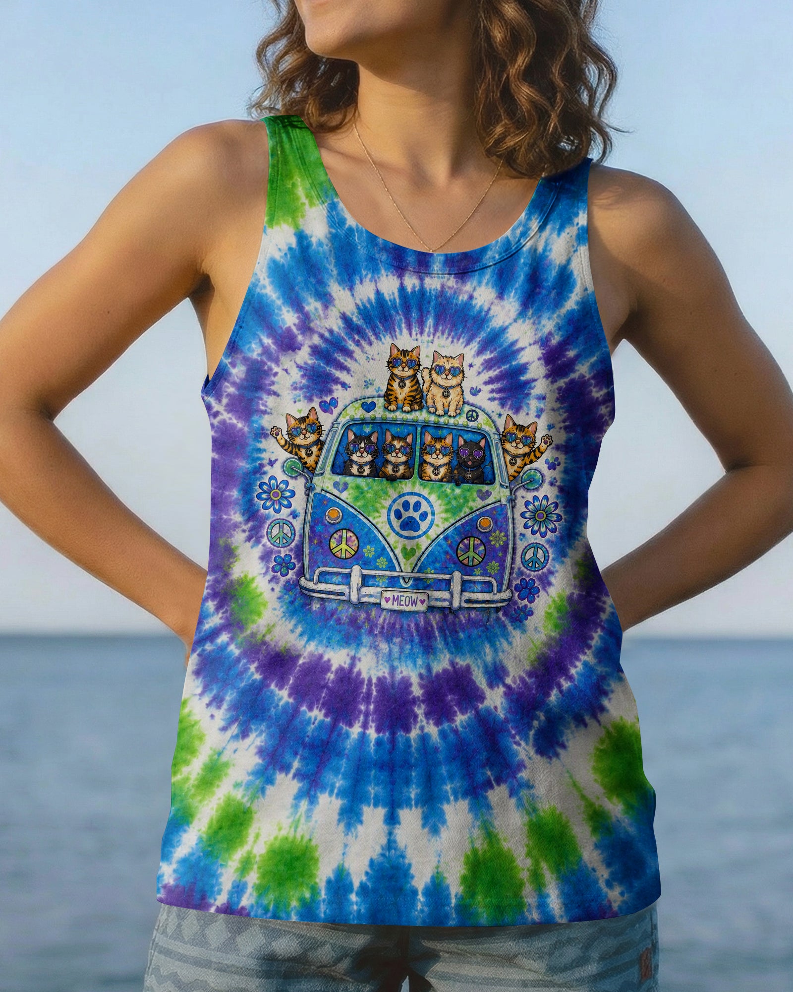 PEACE LOVE AND MEOW CAT VAN ALL OVER PRINT - KMTM3107262